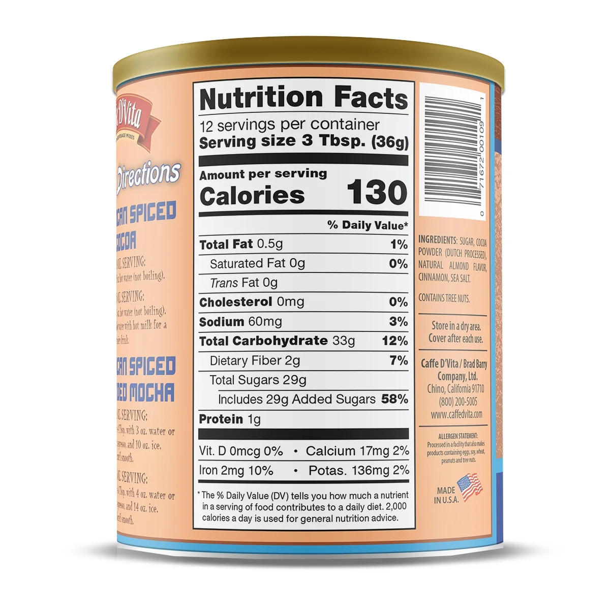 (6 Pack) Caffe D'Vita Mexican Spiced Ground Chocolate, 16 oz Canister