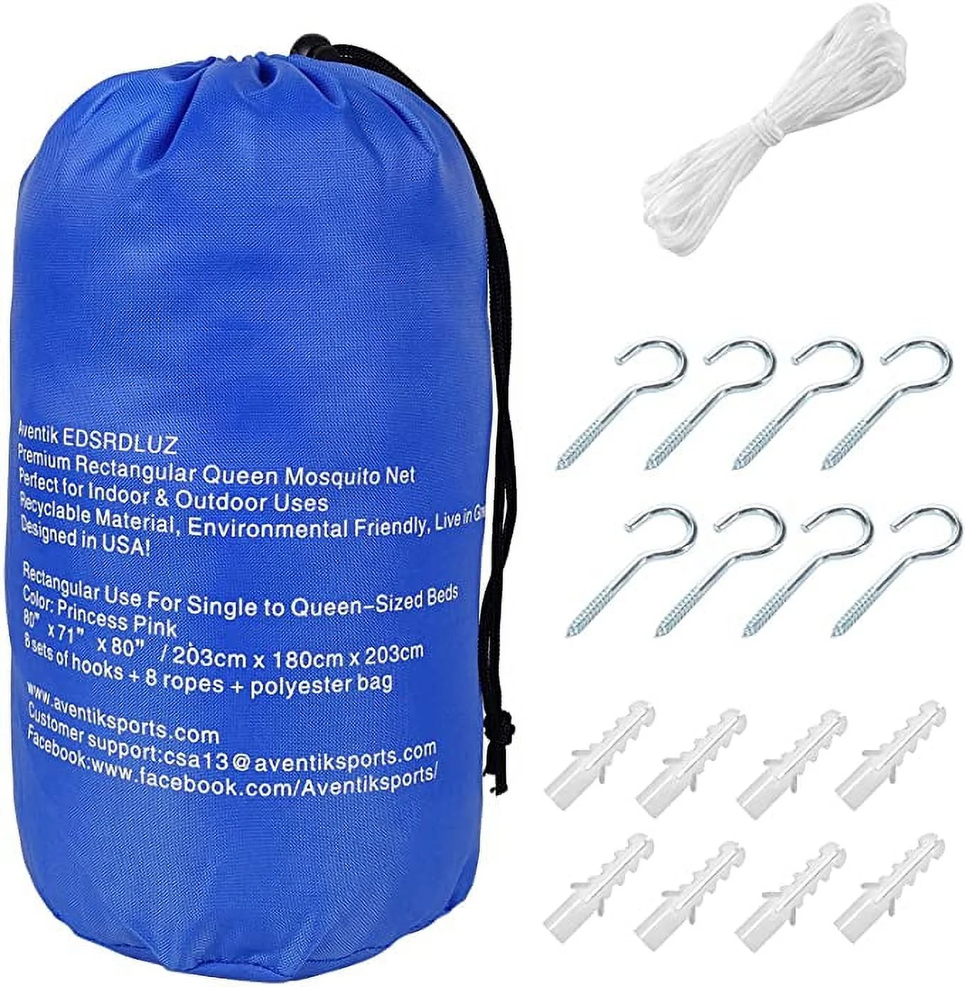 Aventik EDSRDLUZ Luxury Mosquito Large Square Net for Single to King-Sized Beds, 2 Side Openings & 8 Hanging Loops Decorative Rectangular Shape for Home & Travel, 3 Color