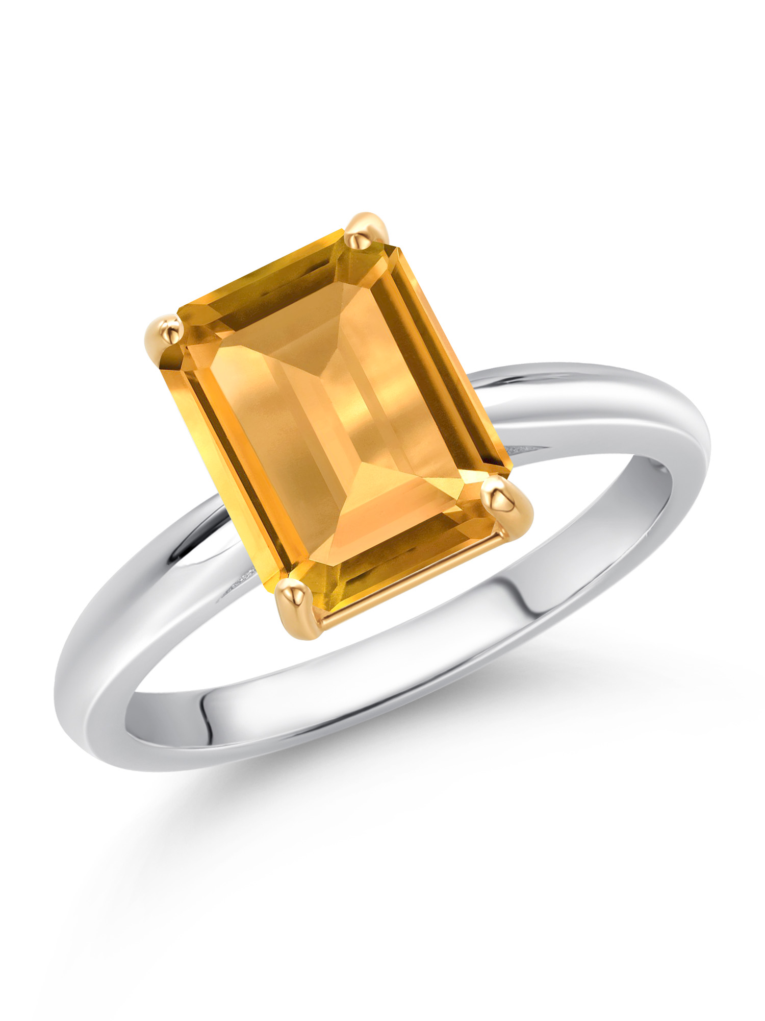 Gem Stone King 10K White and Yellow Gold Yellow Citrine Engagement Ring For Women (2.33 Cttw, Octagon 9X7MM, Gemstone November Birthstone, Available In Size 5, 6, 7, 8, 9)