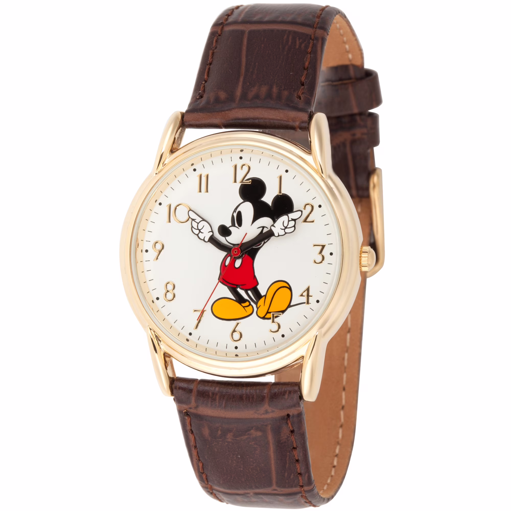 Mickey Mouse Men's Gold Cardiff Alloy Watch, Brown Leather Strap