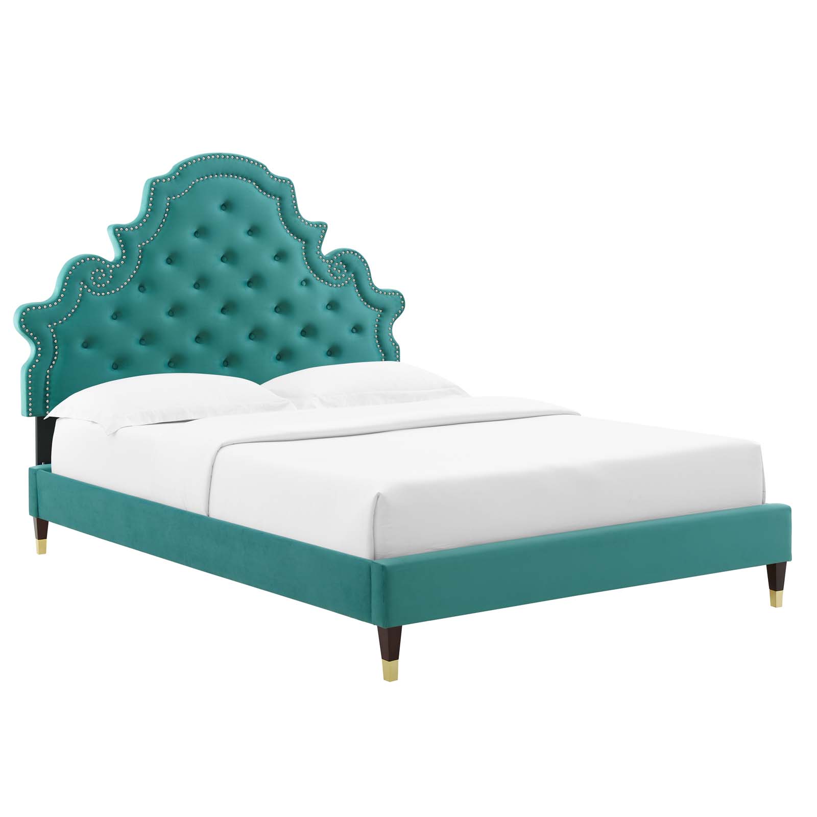 Modway Gwyneth Tufted Performance Velvet Twin Platform Bed in Teal