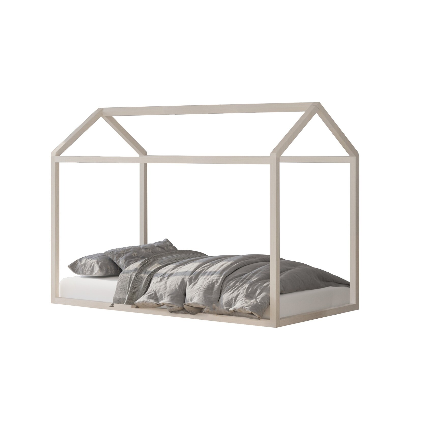 CraftPorch  Dream House-shaped Twin size Wooden Canopy Bed Antique Grey