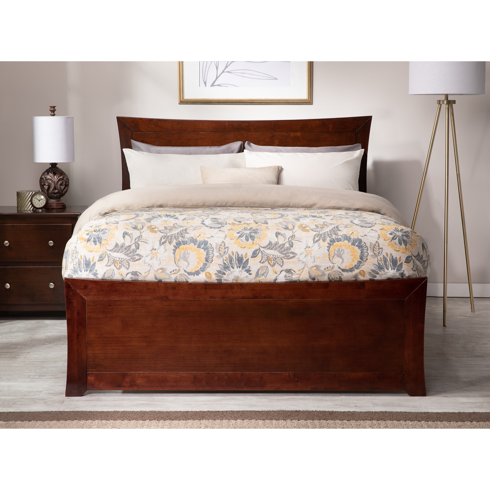 AFI Metro Solid Wood Queen Bed and Footboard with Twin XL Trundle in Walnut