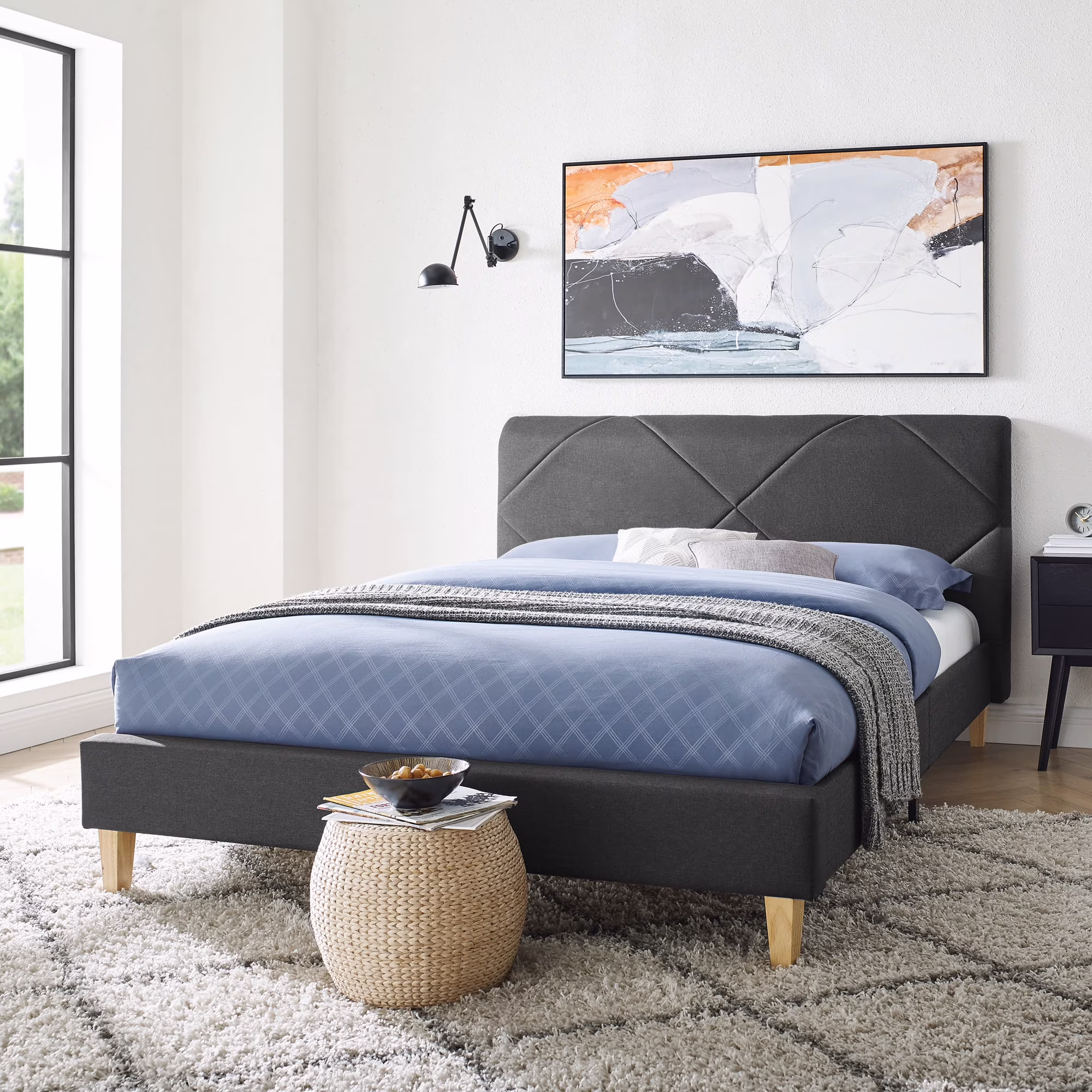 Modern Sleep Linville Upholstered Bed, Full, Grey