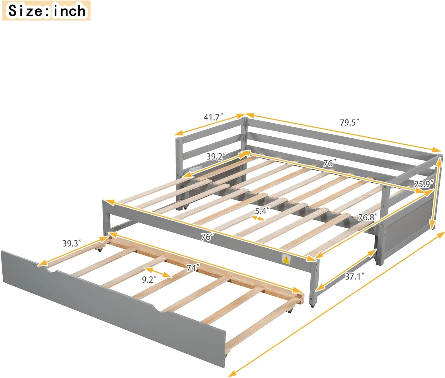 Exedable Daybed Wih rudle, Wood o Dble Daybed Wih Pull rudle, rudle Daybed For Kids ees, Exedig Sofa Bed For Livig Room, Bedroom, Gues Room,Grey
