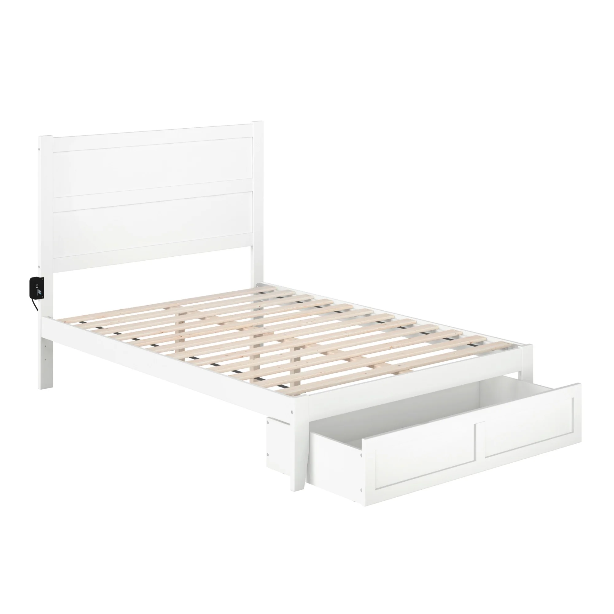 AFI NoHo Traditional Wood Full Bed with Foot Drawer in White