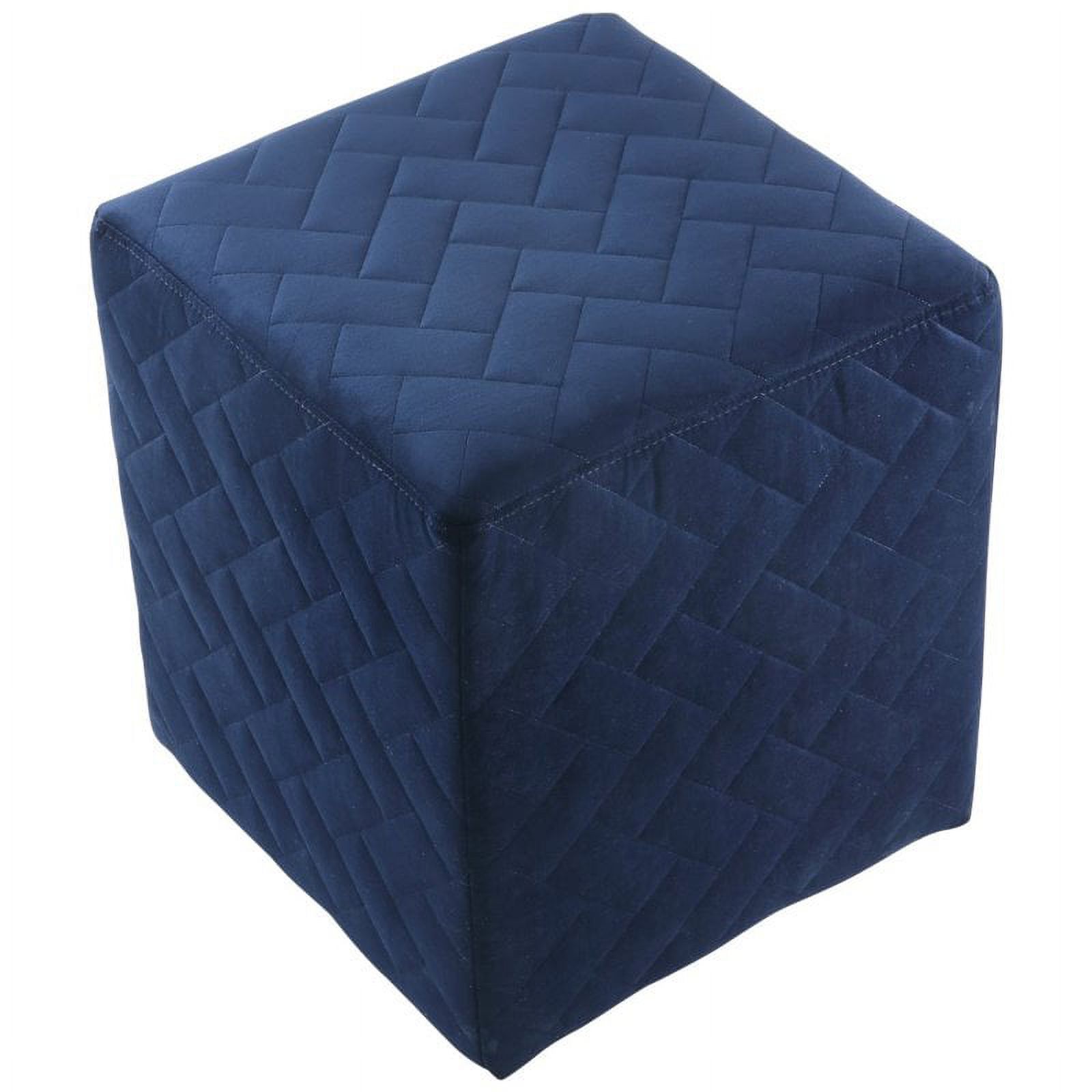 Posh Living Micah Modern Quilted Velvet Upholstered Cube Ottoman in Blue