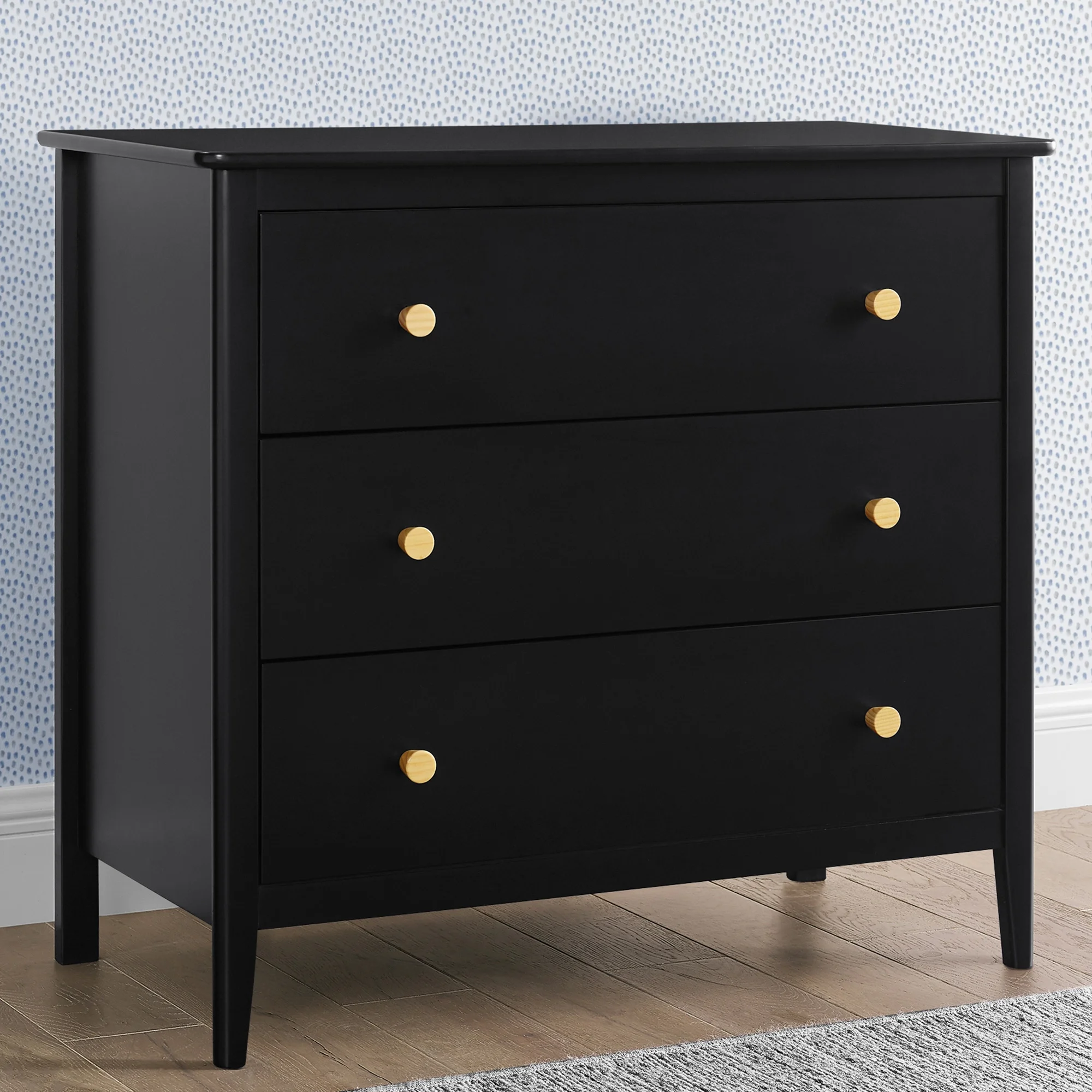 Delta Children Casey 3 Drawer Dresser with Interlocking Drawers, Black Ebony/Natural