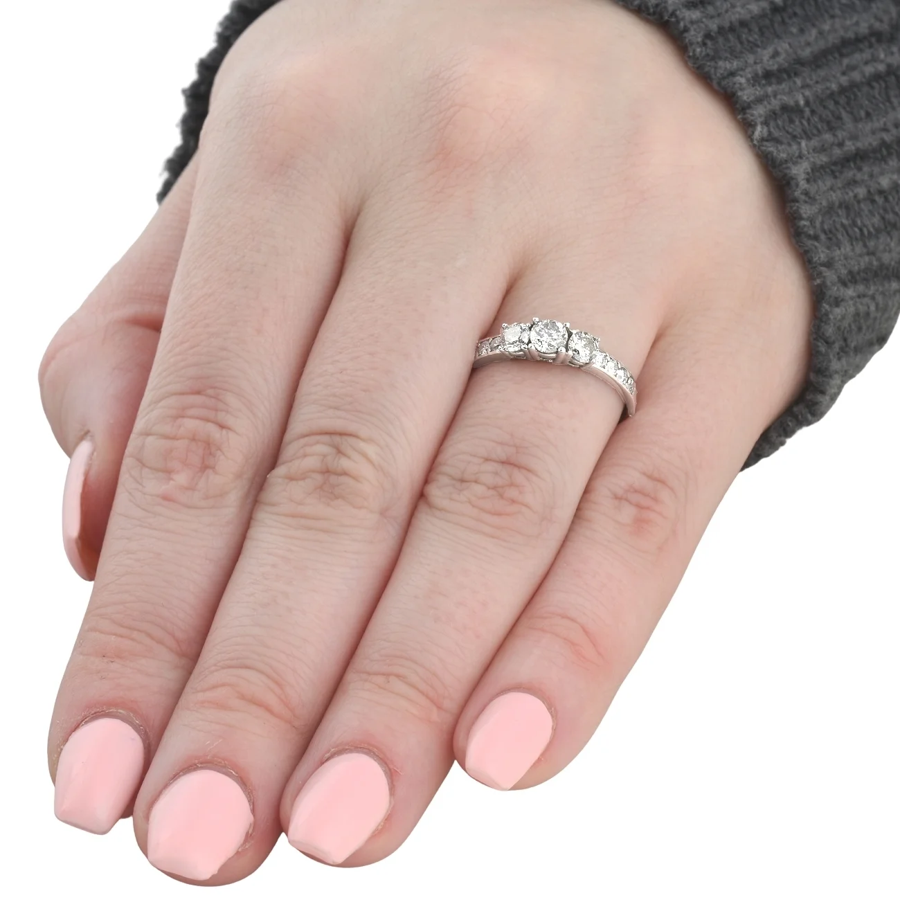 Pompeii3 Certified 1 Ct TDW Diamond 3-Stone Engagement Ring 10k White Gold (KL/I3)