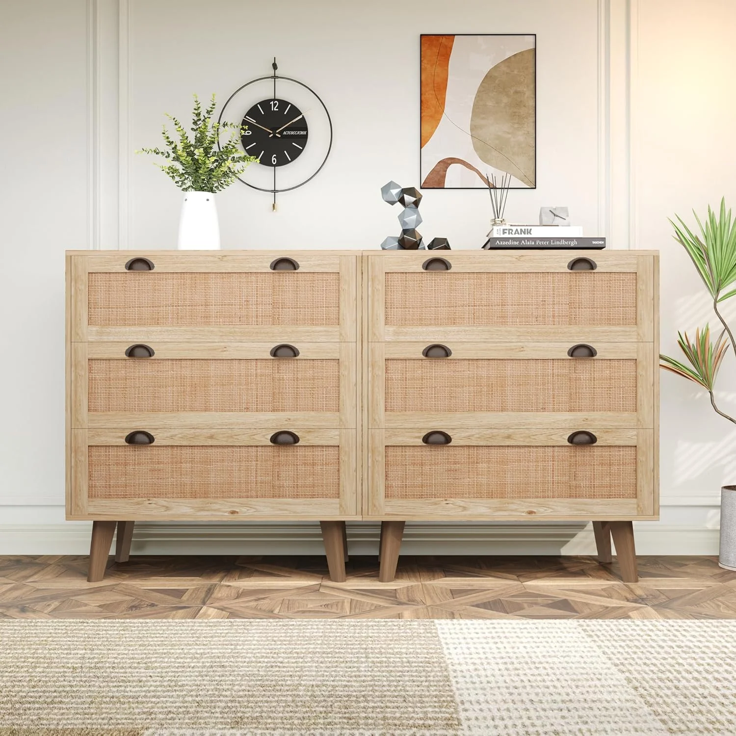 RUNFAYBIU Sophia & William Rattan Dresser 3 Drawer Dresser Rattan  Cabinet