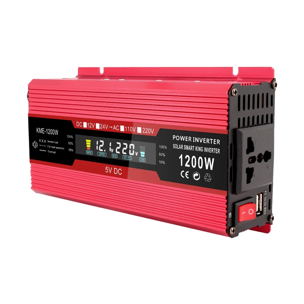 Andoer 1200W Car Power Inverter to AC Converter Solar Inverter LCD Digital Modified Sinewave Inverter with AC Outlets USB Charging Port On-Off Switch for Car RV Solar Panel