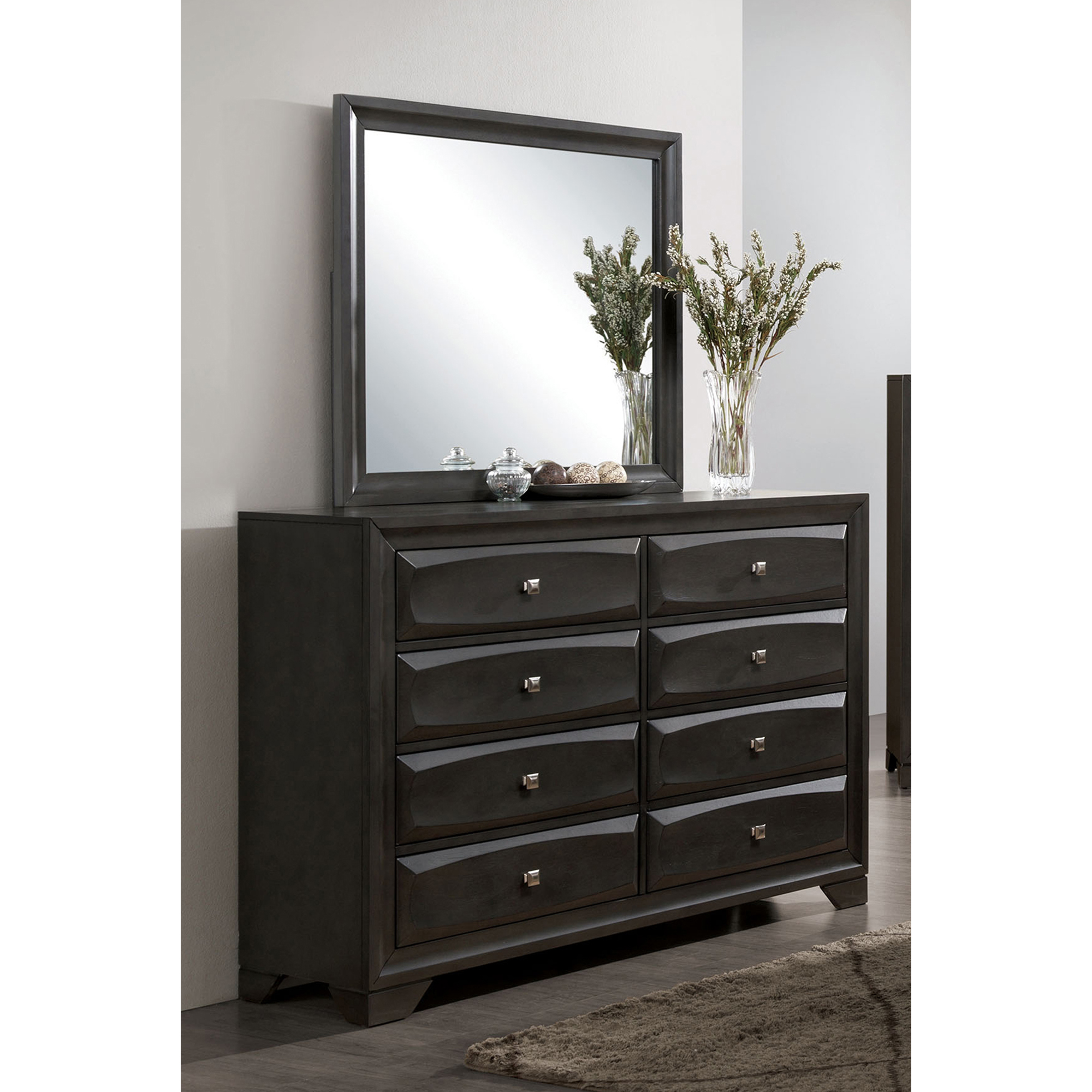 Furniture of America Fort Transitional Dresser and Mirror Set, Antique Gray