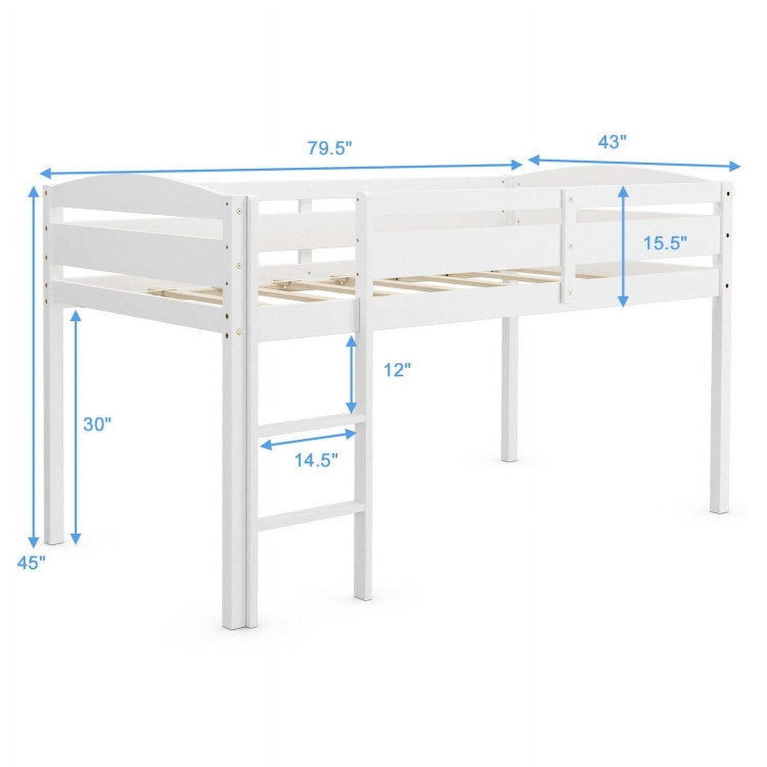 Wooden Twin Low Loft Bunk Bed with Guard Rail and Ladder
