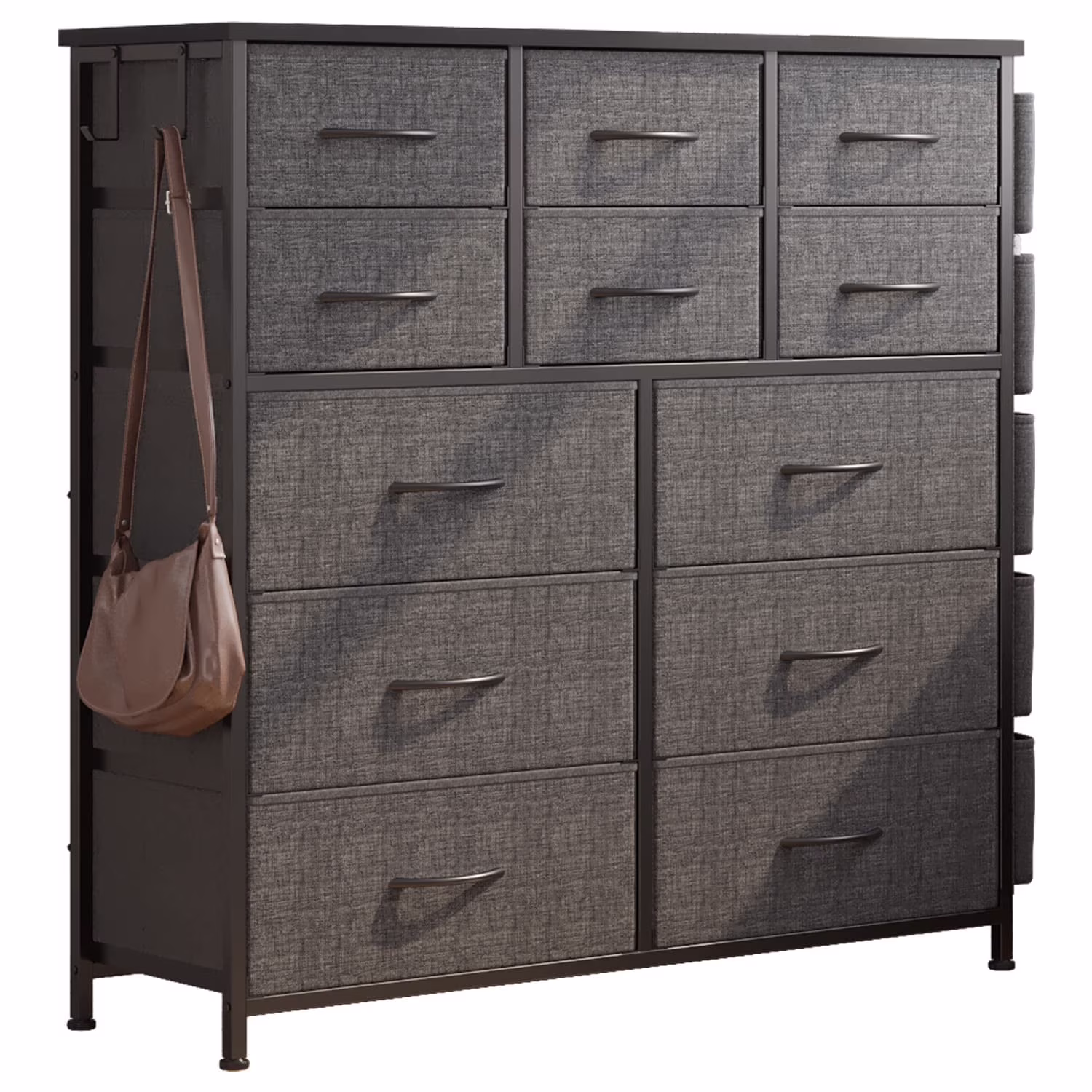 Dresser for Bedroom with 12 Drawer, Dressers & Chests of Drawers for Hallway, Entryway, Storage Organizer Unit with Fabric, Sturdy Metal Frame, Wood Tabletop, Easy Pull Handle… (Gray)