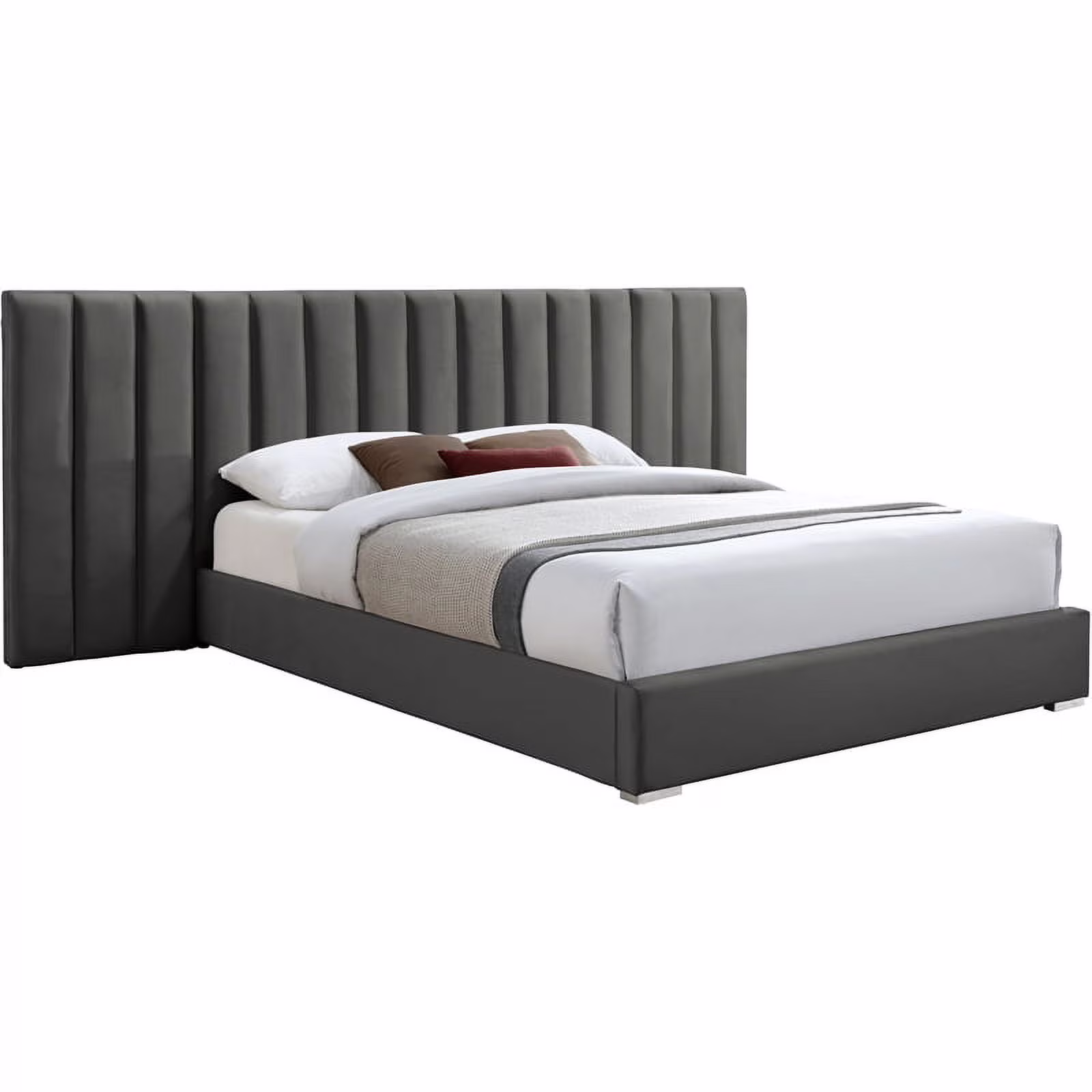 Meridian Furniture Pablo Gray Velvet King Bed with Chrome Metal Legs