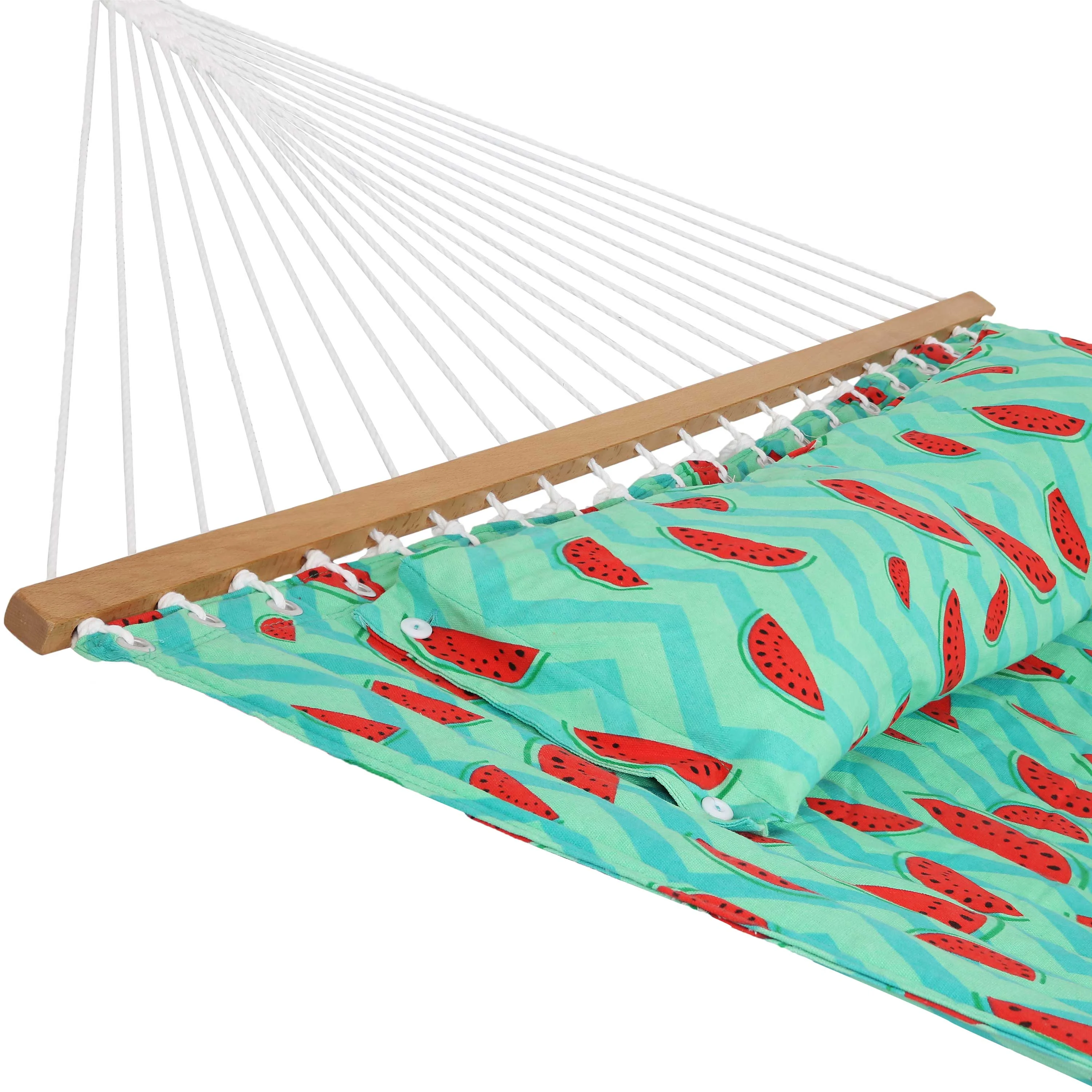 Sunnydaze 2-Person Fabric Spreader Bar Hammock - Watermelon and Chevron