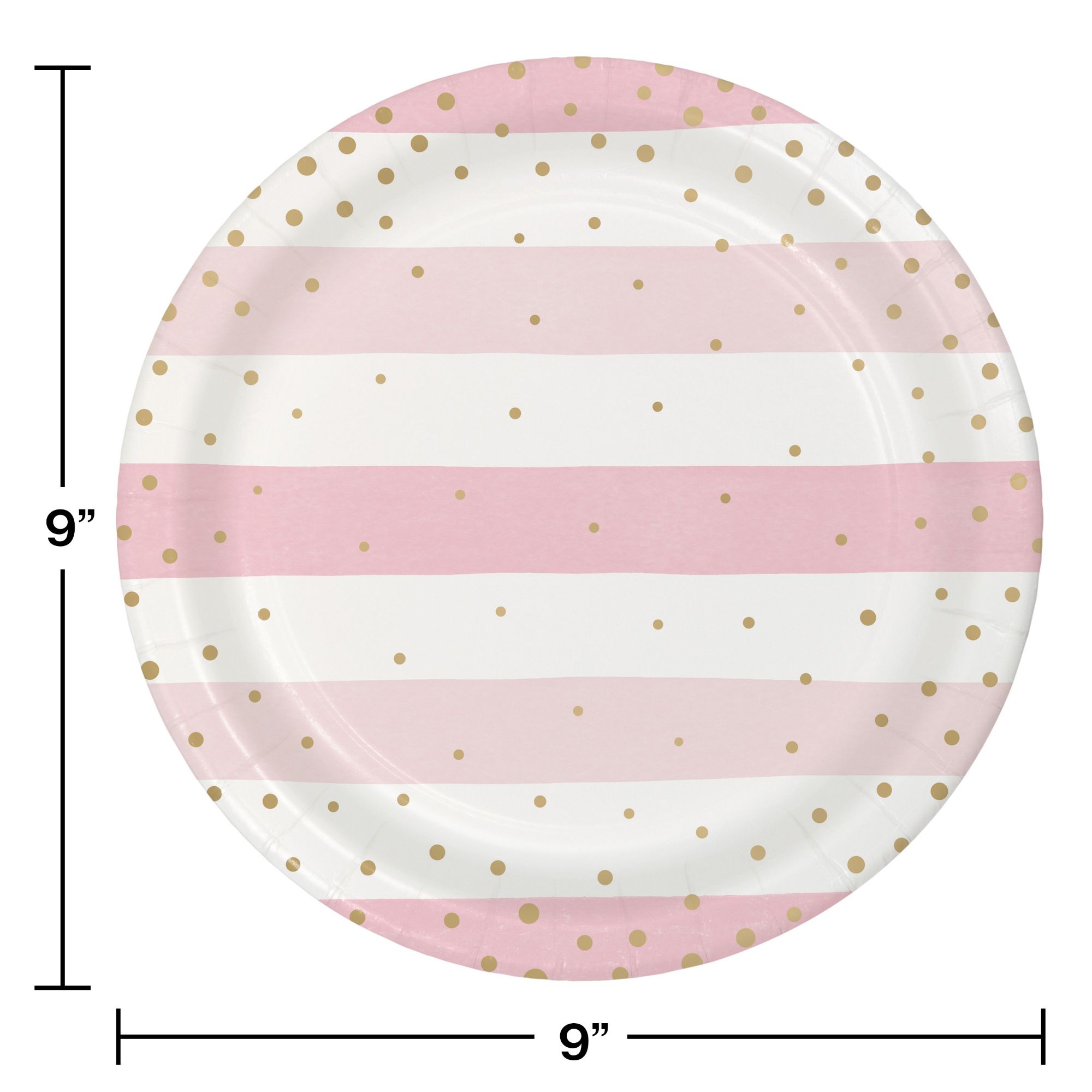 Party Central Club Pack of 96 Pink and Gold Disposable Striped Paper Round Party Plates 9