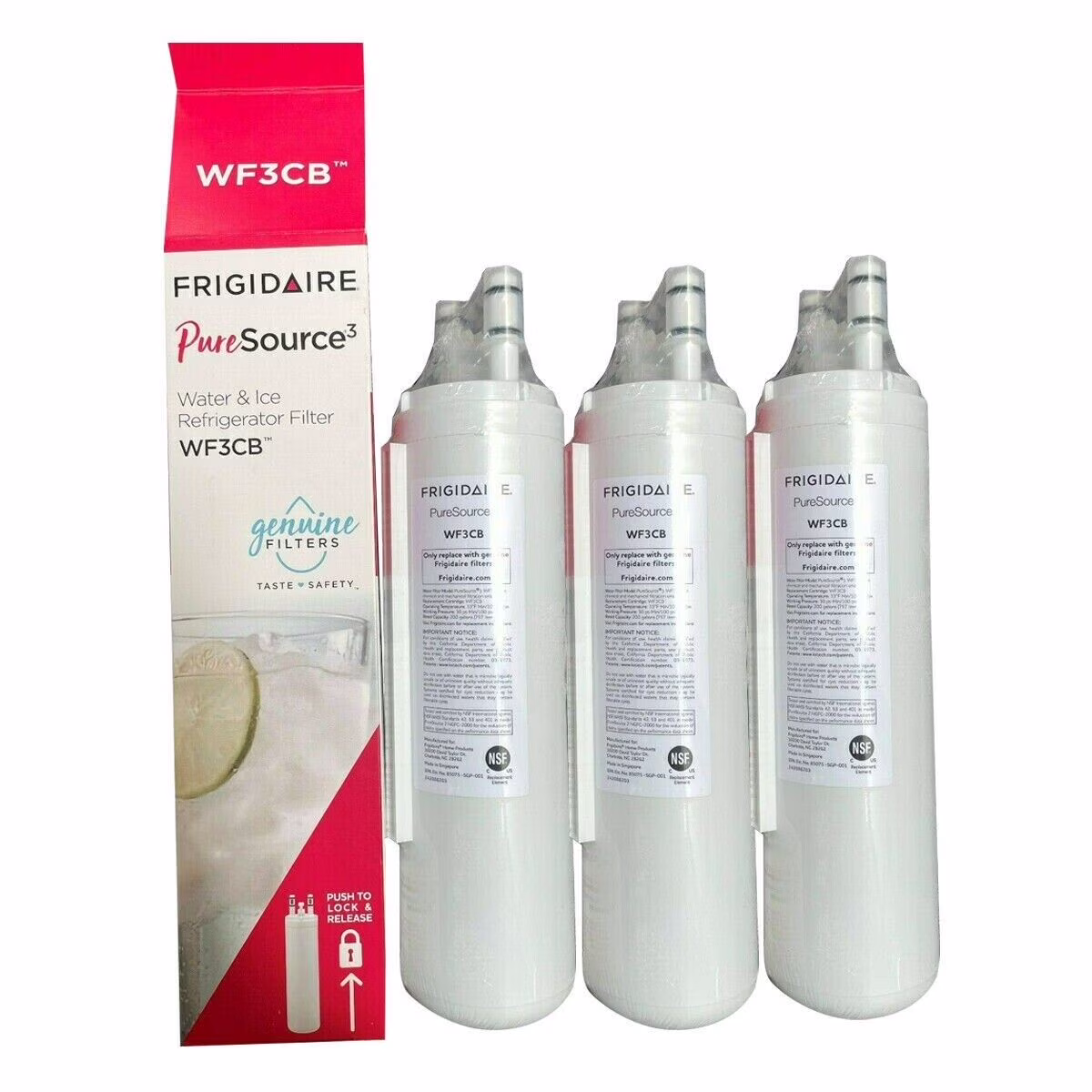 3Pack Water Filter Compatible with Frigidaire® WF3CB, Pure Source 3, 706465, 242069601, 242086201, 242017800, PS3412266, AP4567491, WF425