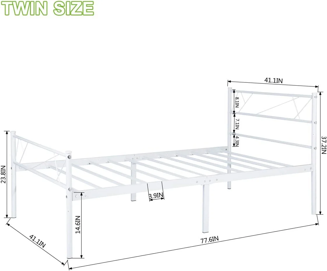 Size Steel Foundation Metal Bed Frame Classic Headboard Single Bed
