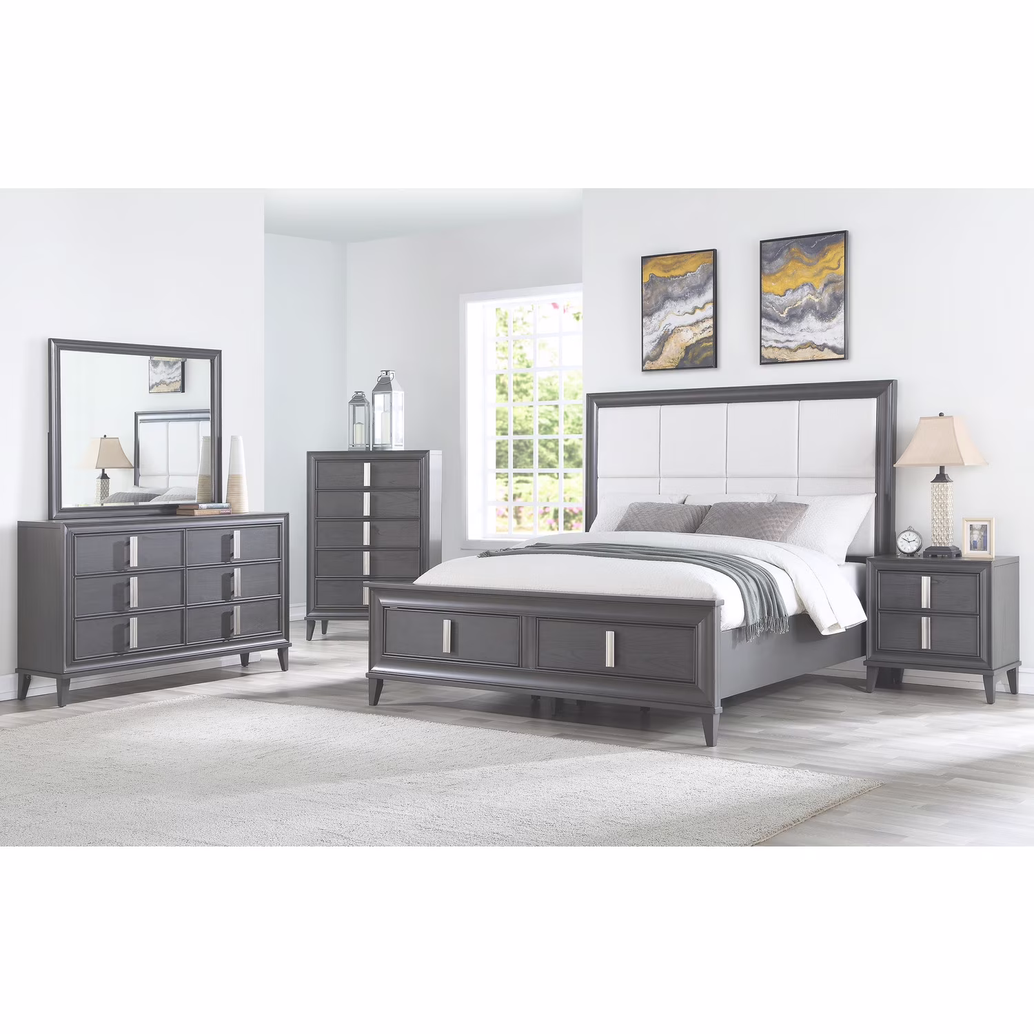Alpine Furniture Lorraine Wood 5 Drawer Chest in Dark Gray