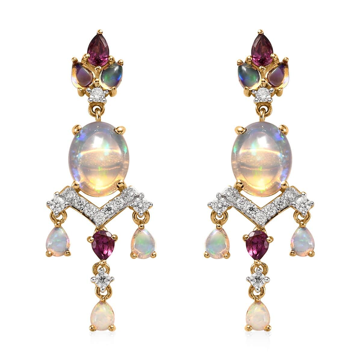 Shop LC Opal Rhodolite Garnet Oval 925 Sterling Silver Vermeil Yellow Gold Plated Chandelier Earrings for Women Jewelry Ct 4.71 Birthday Gifts for Women
