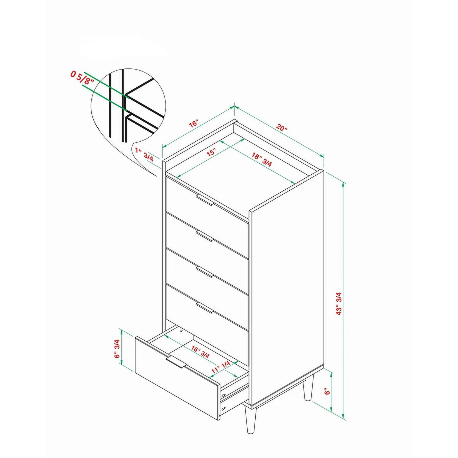 Pemberly Row 5-Drawer Solid Wood Tall Bedroom Chest Dresser - Caramel