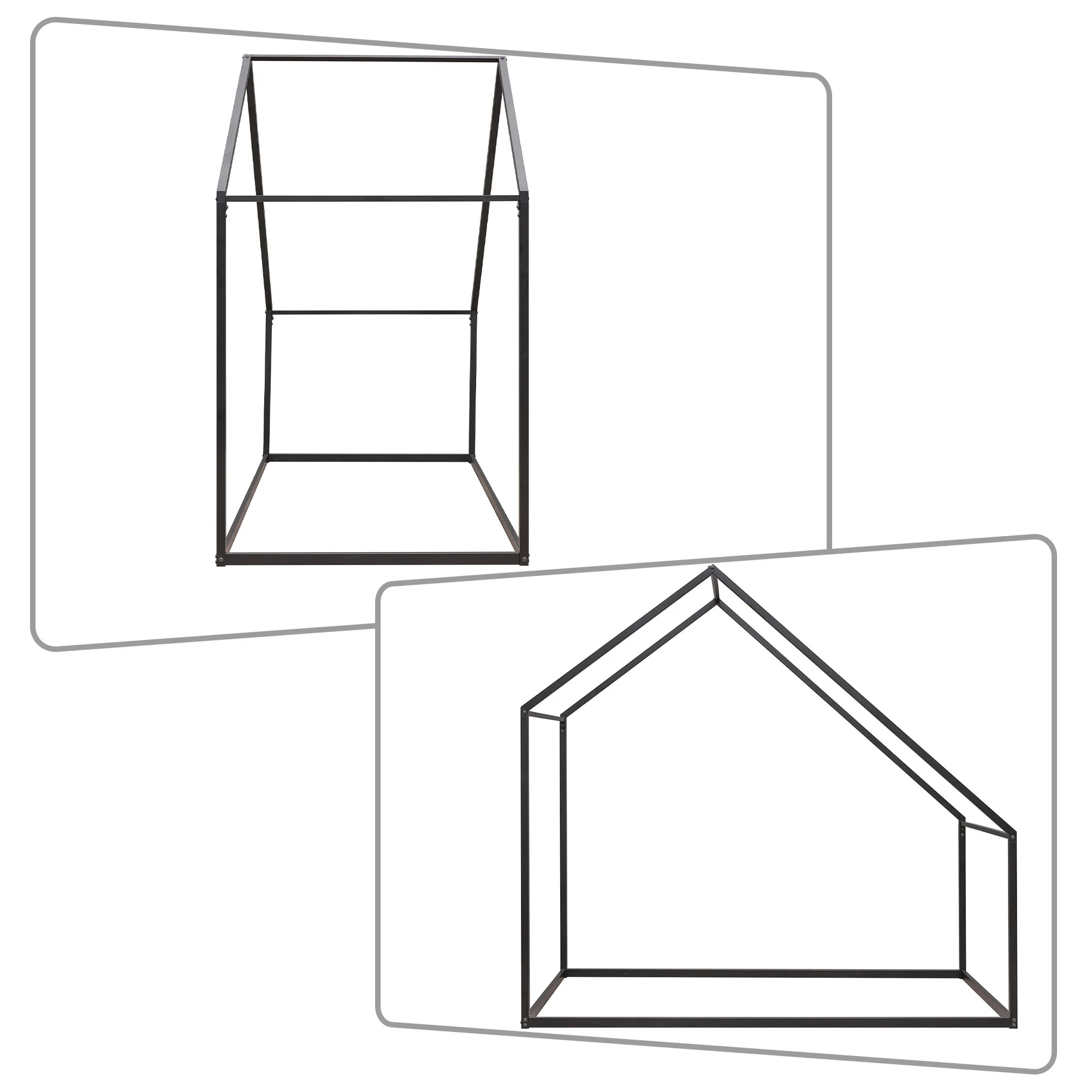 Modern Floor-standing Twin Size House Bed with Metal Frame, Black