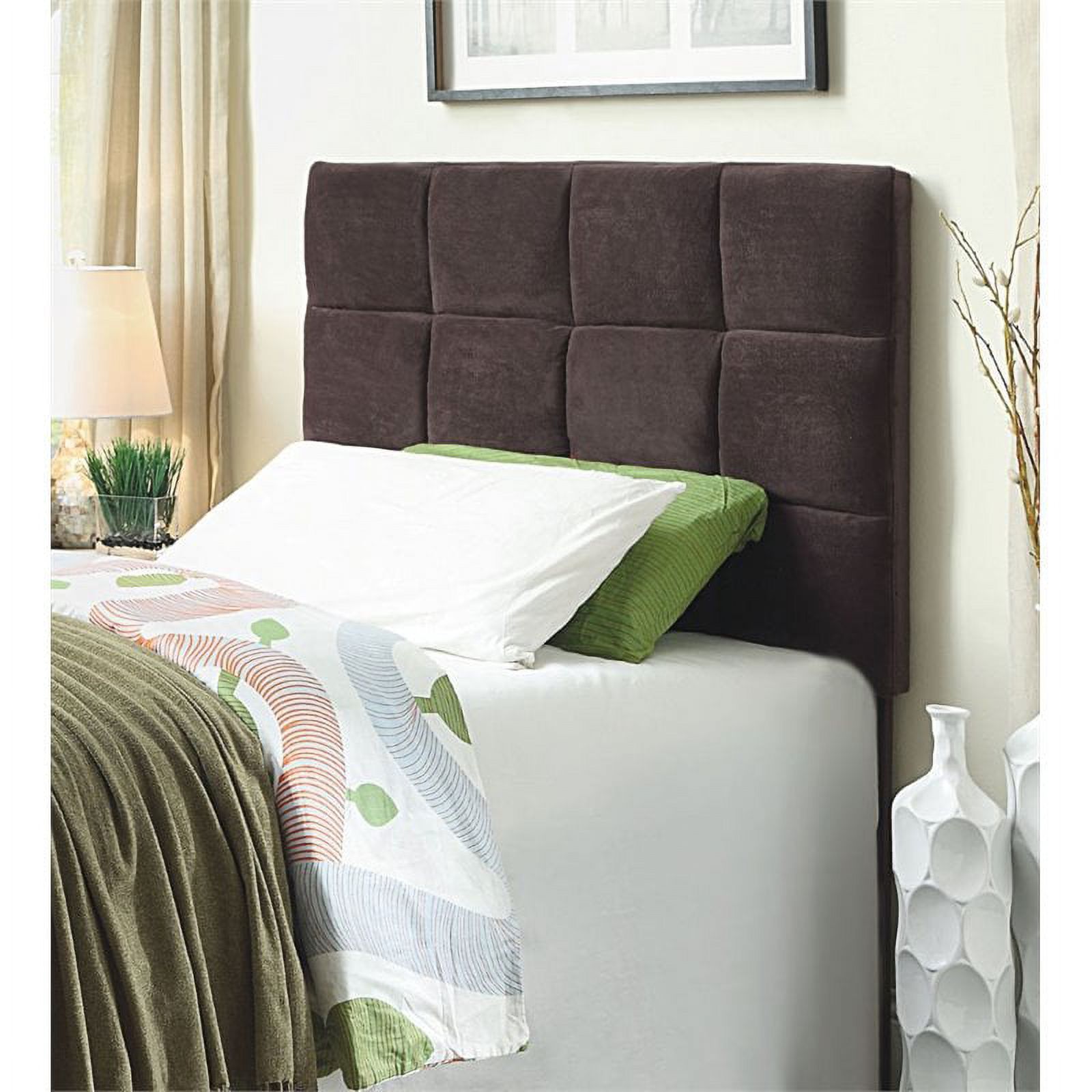 Bowery Hill Transitional Fabric Upholstered Twin Headboard in Brown