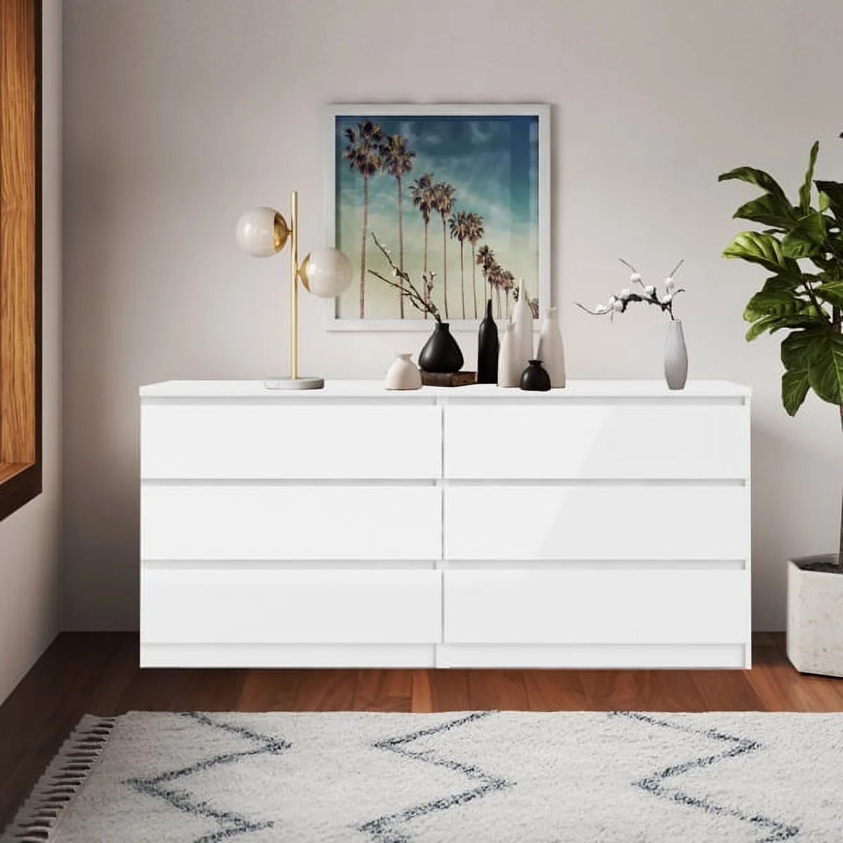 6 Drawer Double Dresser, White