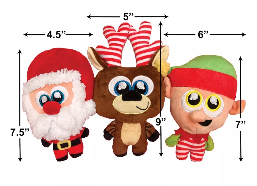 Dog Christmas Toys Stuffed Plush - for Small to Large Breeds 3 Piece Set, Gift Boxed