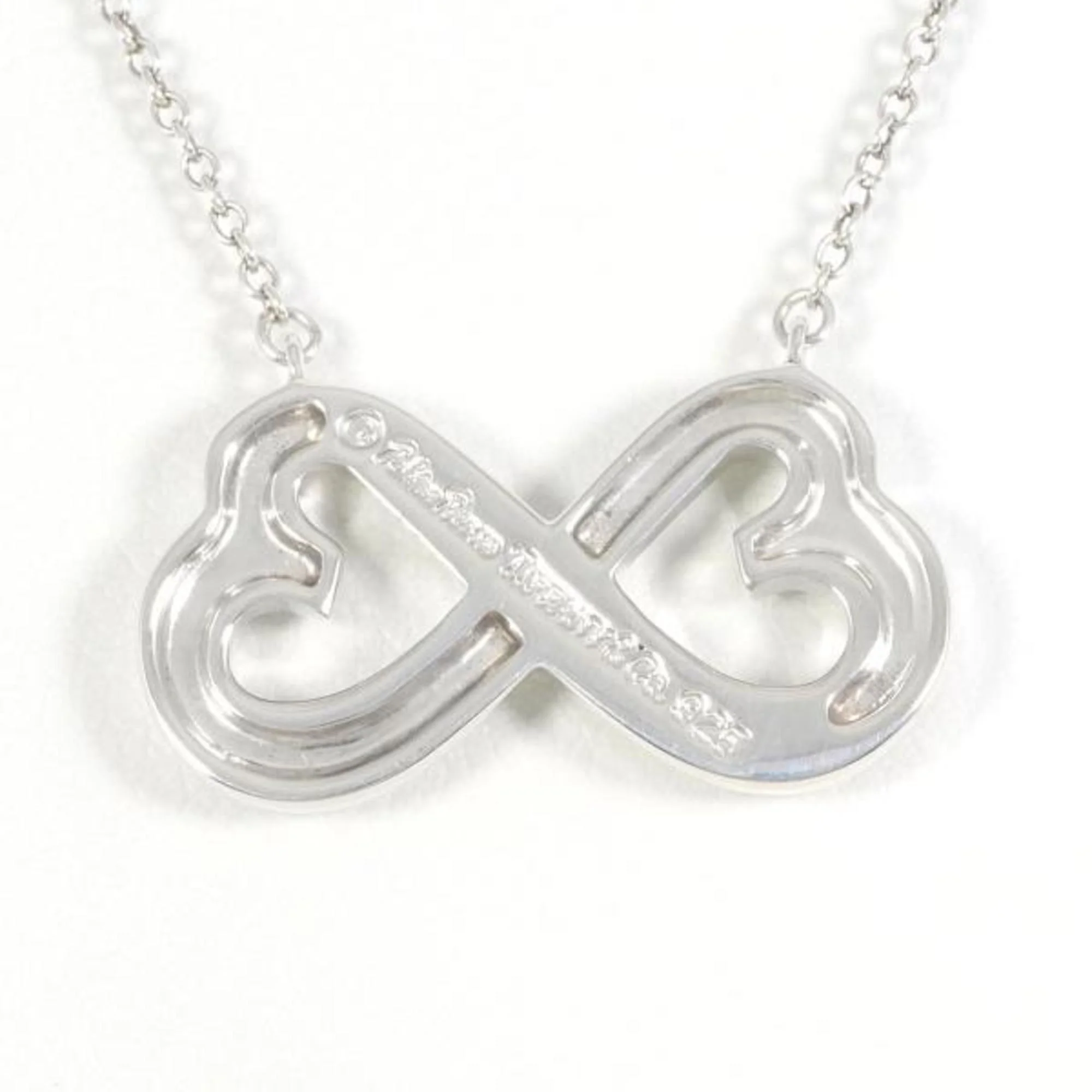 Authenticated Used Tiffany double loving heart silver necklace total weight about 4.3g 45cm jewelry