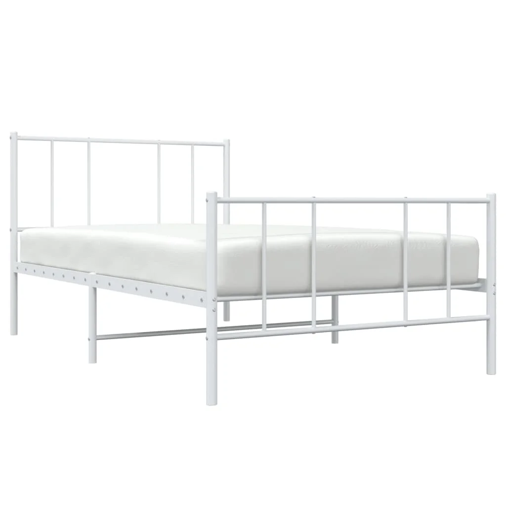 Anself Metal Bed Frame with Headboard and Footboard White 39.4