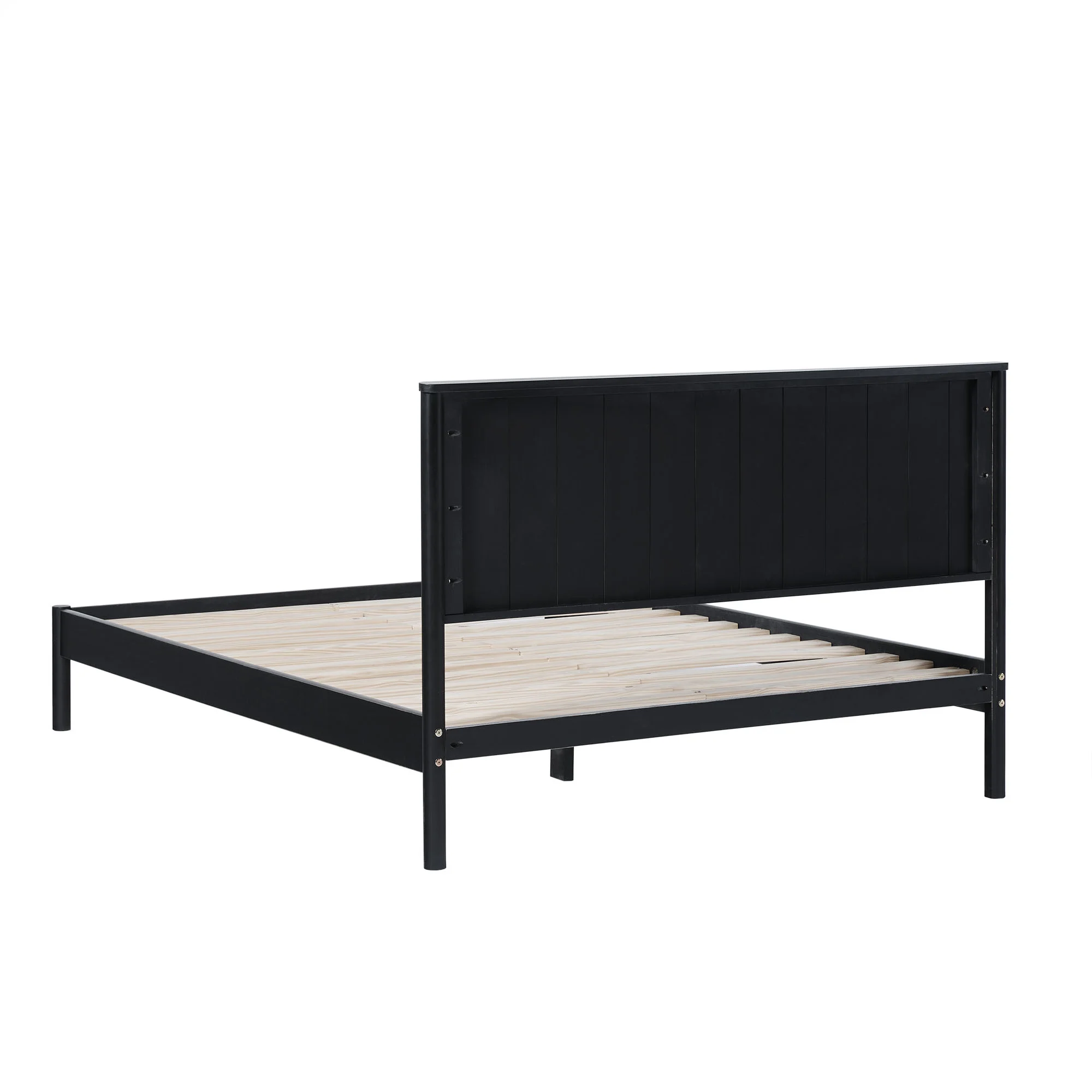 Walker Edison Transitional Solid Wood Queen Bed, Black