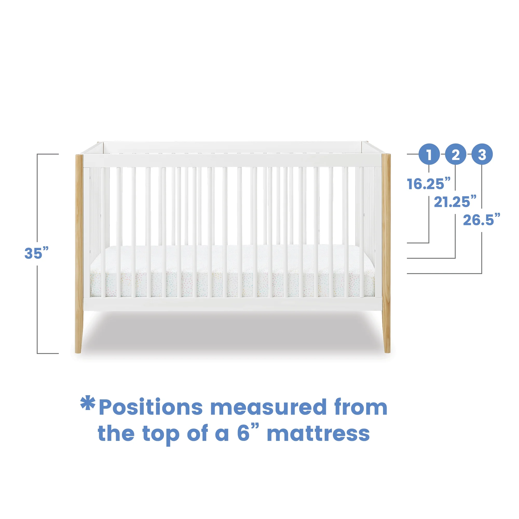 Delta Children Casey 4-in-1 Convertible Crib, Bianca White/Natural