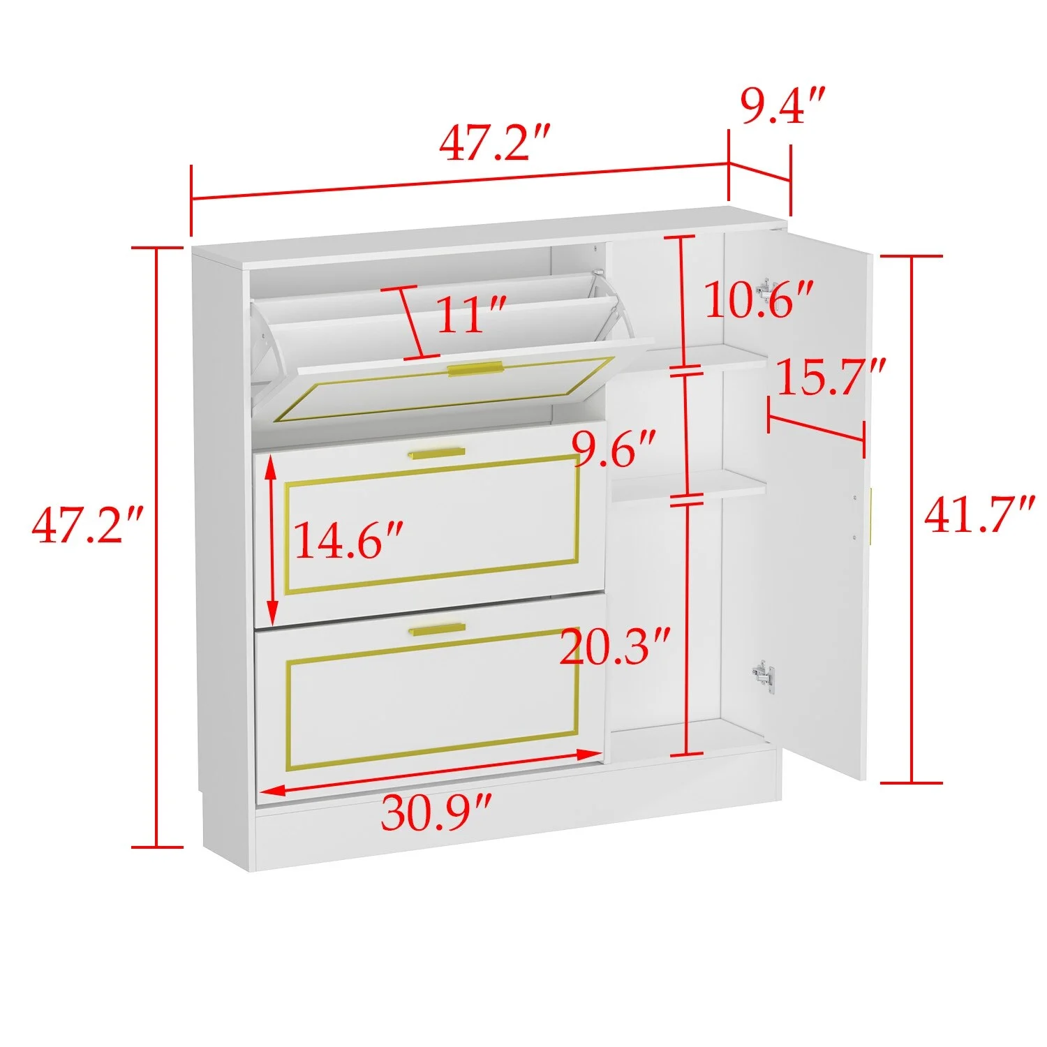 FUFU&GAGA Fold-Out  Shoes Cabinet Storage Cabinet Dresser Chest(Black/White) White 4-drawer
