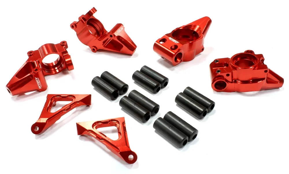 Integy RC Toy Model Hop-ups C25274RED Billet Alloy Modified Rear Hub + Steering Block Set for HPI Baja 5B2.0, 5T & 5SC