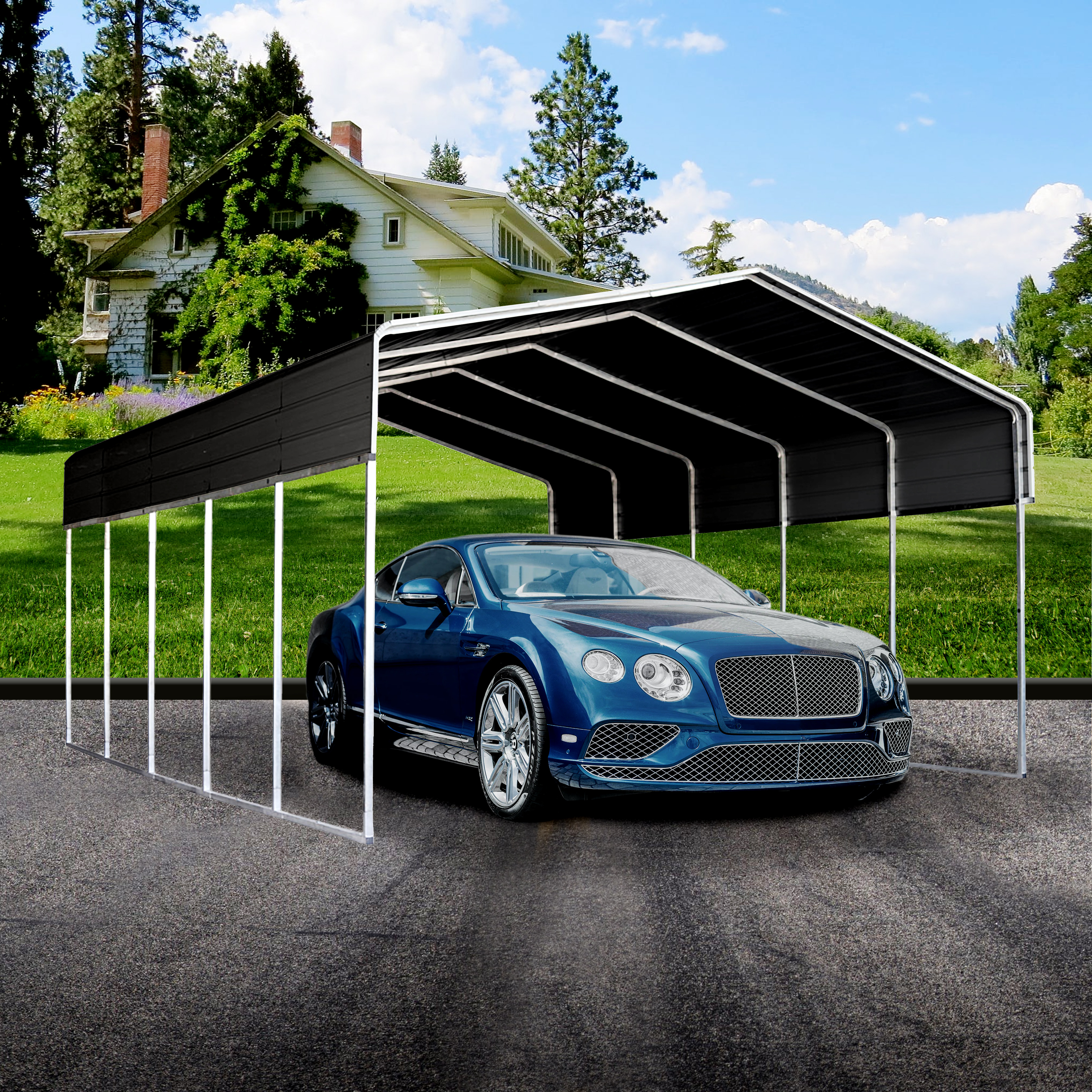 ALEKO CPM12X23BK Galvanized Steel Carport and Canopy Shelter - 12 x 23 Feet - Black