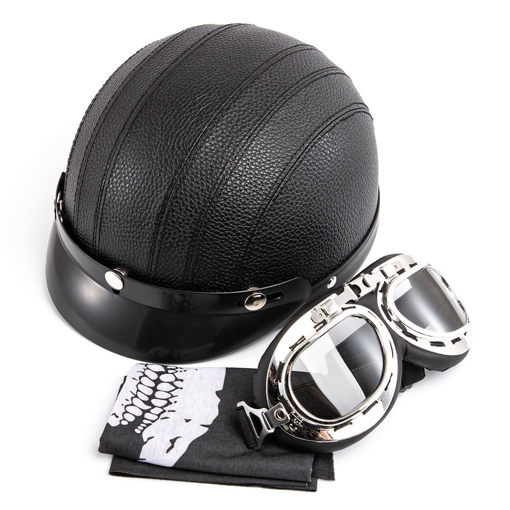 Evomosa Retro Leather Motorbike Helmet Motorcycle Riding Vintage Cruiser Touring Half Helmets Moto Bicycle Scooter Skating Baseball Cap