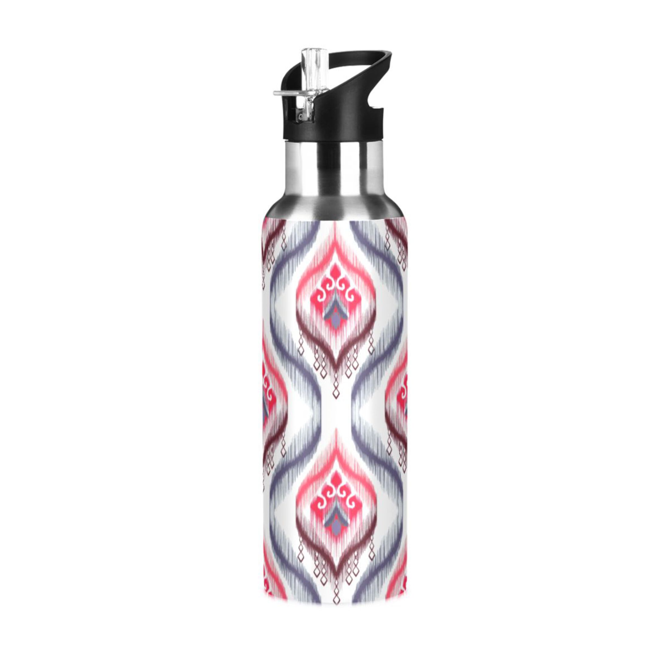Tribal Boho Ethnic Mandala Water Bottles Insulated Thermos Kids Stainless Steel Bottle with Straw Lid Flask Leakproof for Sports Gym 20 oz