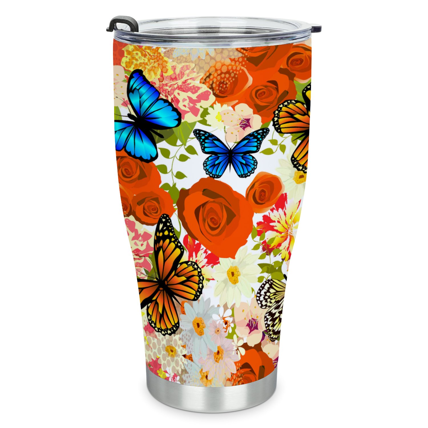 Hidove Stainless Steel Tumbler, Flowers and Butterflies 32oz Leak Proof & Stainless Steel Bottle for Hot & Cold Drinks - Coffee Travel Mug, Water Metal Canteen, Thermal Cup