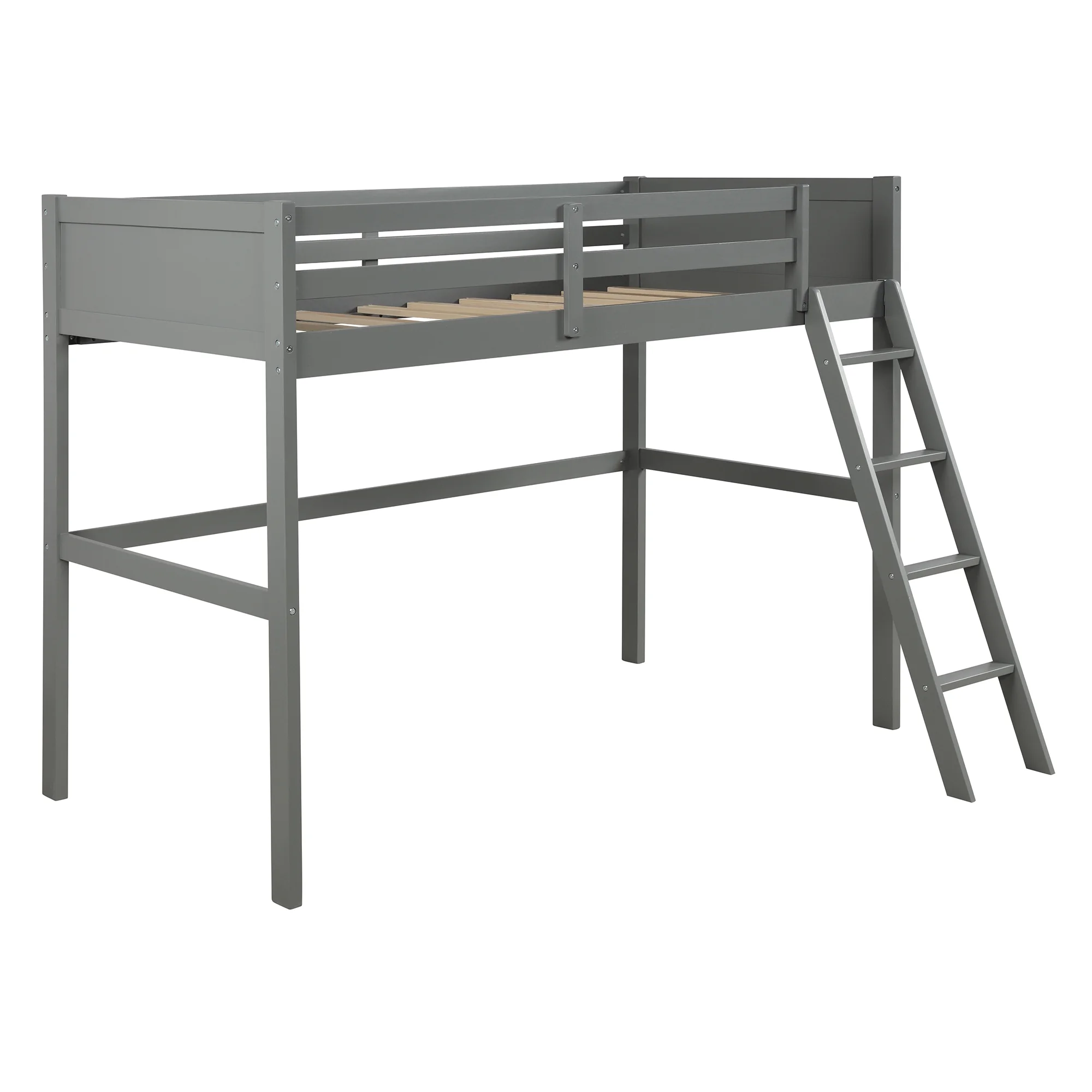 ikayaa Twin over Full Loft Bed with Cabinet, Gray