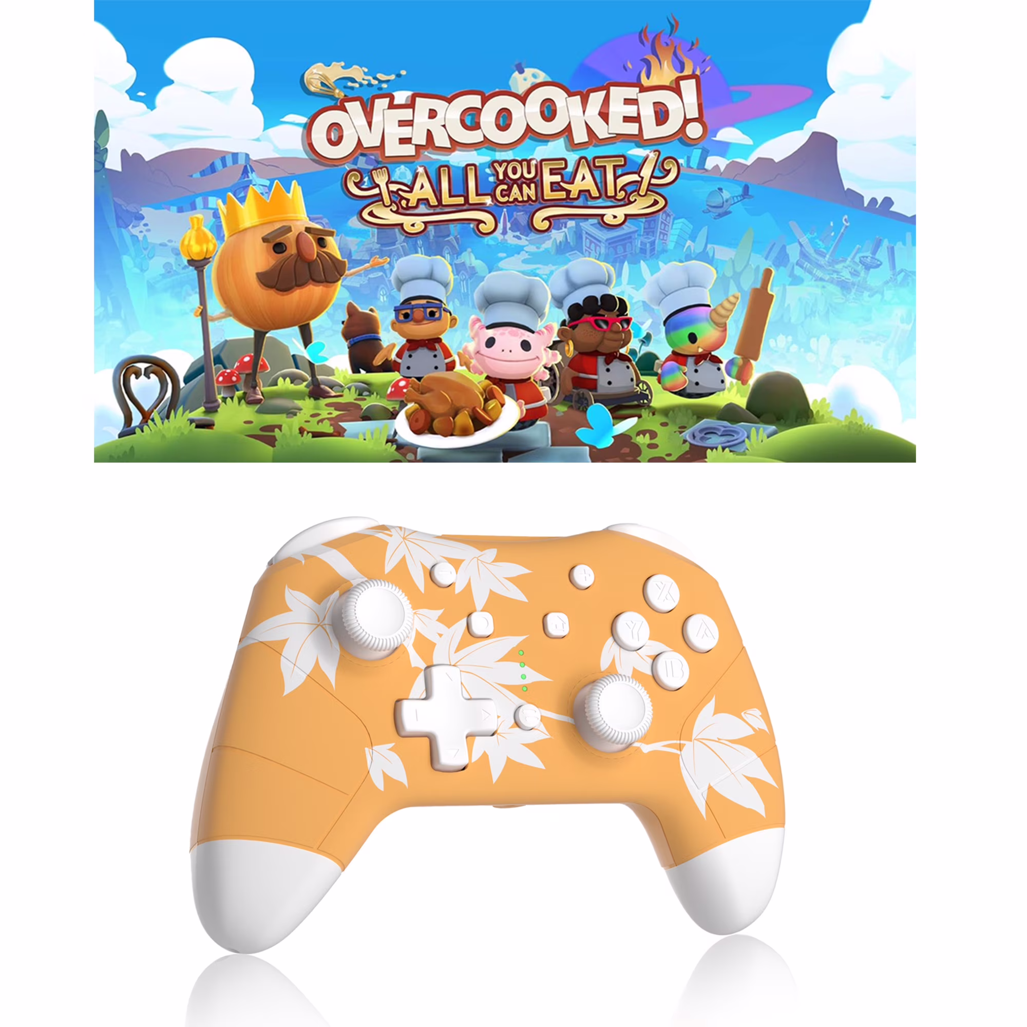 Super Mario Bros.™ Wonder Game Disc and Upgraded Wireless Switch Pro Controller for Nintendo Switch/OLED/Lite Orange, with Headphones Jack, Programmable, Turbo, Wakeup