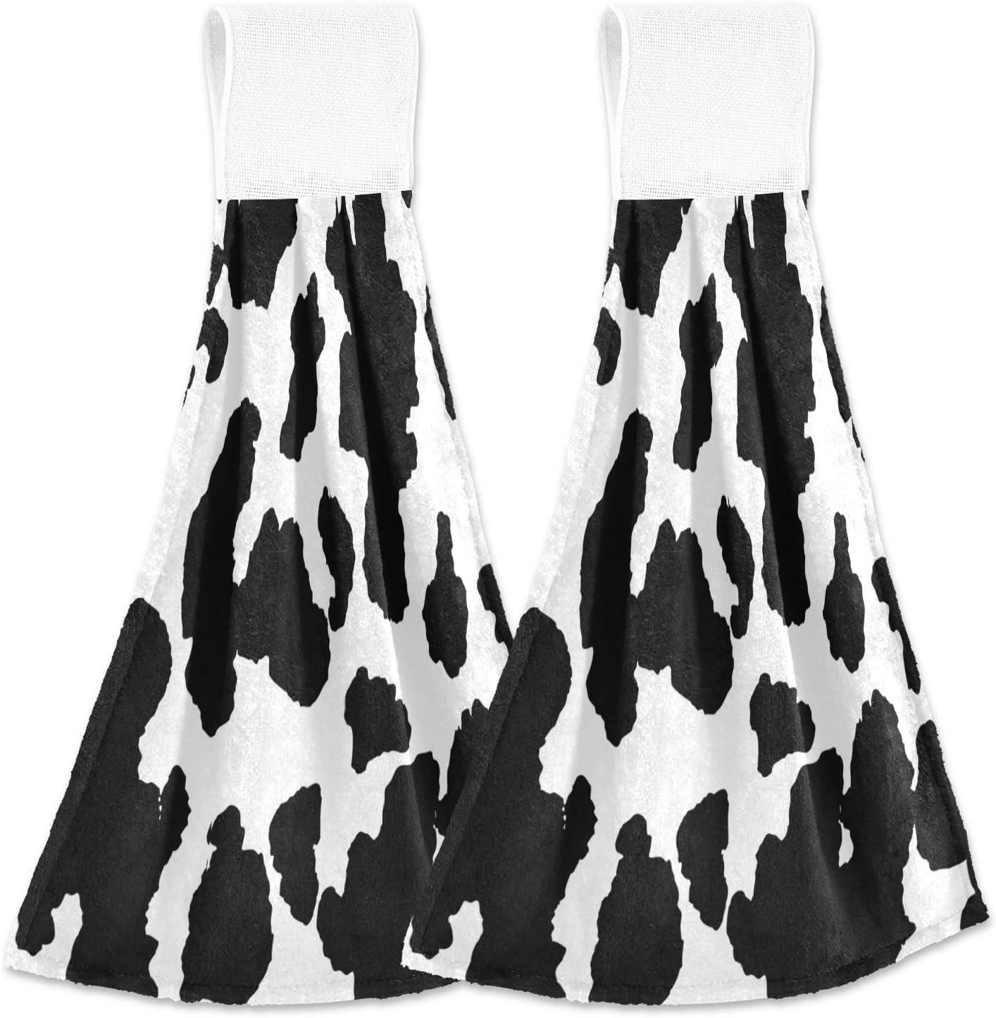 Coolnut Funny Cow Kitchen Towels, 2PCS Super Soft Absorbent Hanging Hang Towels or Dishcloths, Bathroom Hand Towels 12x17Inches