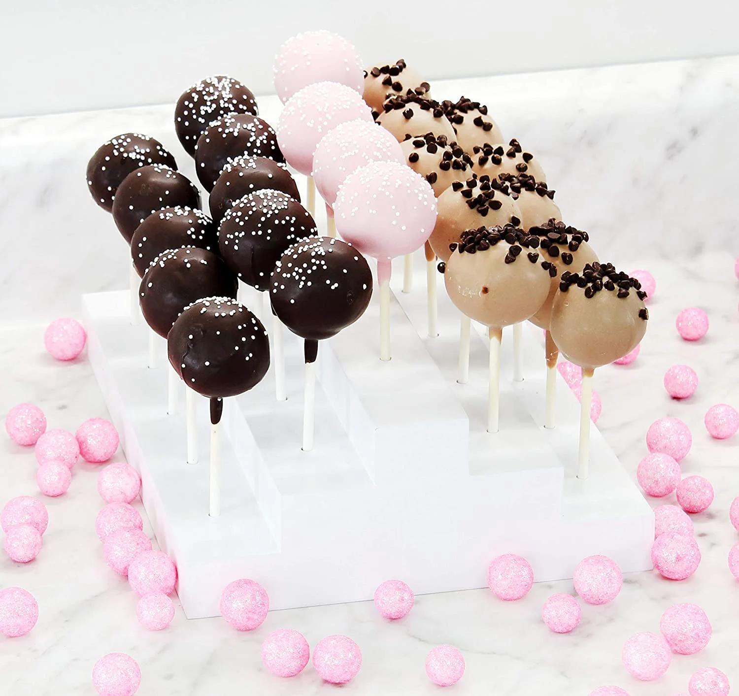 Darware Wooden Cake Pop Stand; Tiered Treat Holder (24-Hole, White)