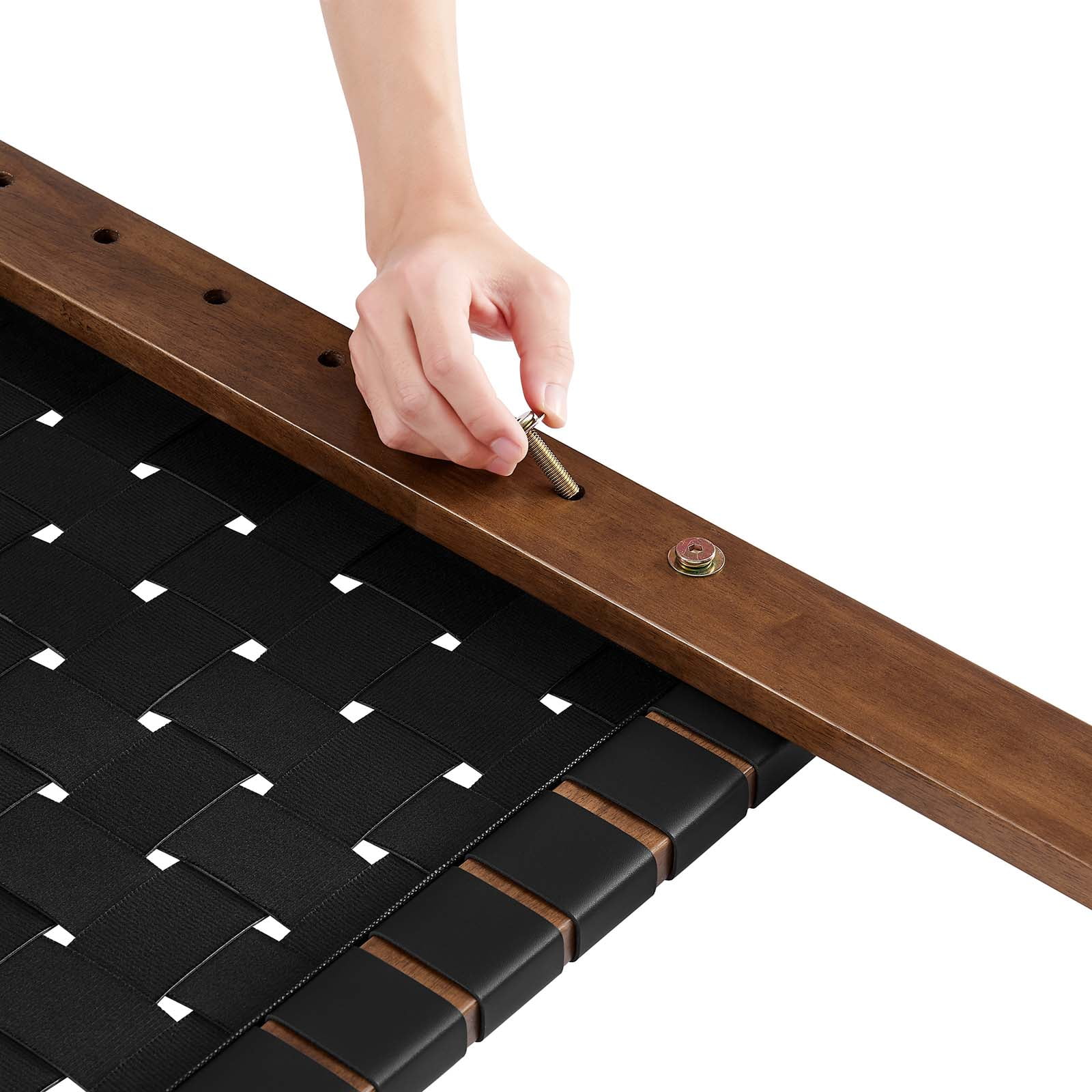 Modway Sparta Weave Twin Vegan Leather Headboard in Walnut Black