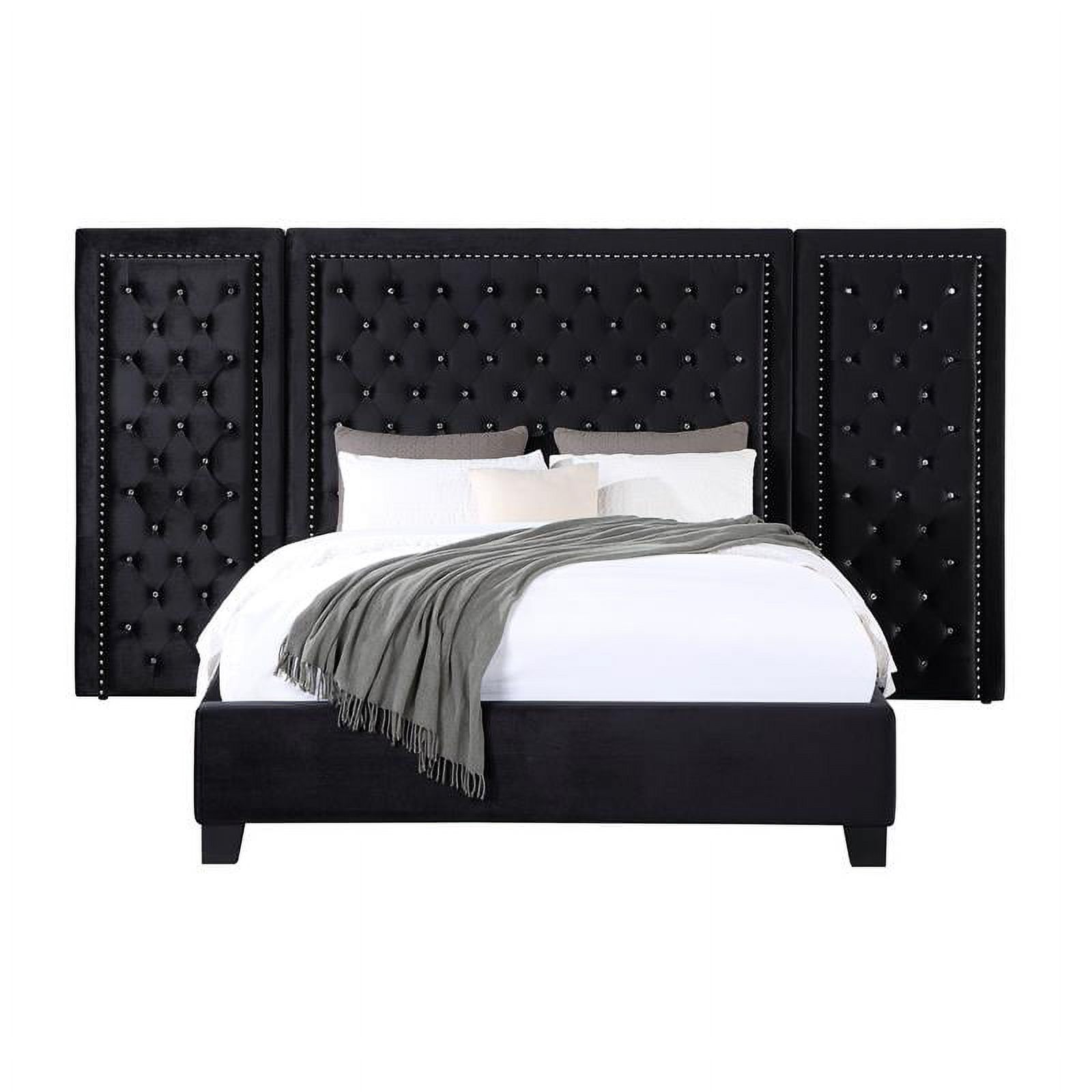 Bowery Hill Modern / Contemporary Velvet Queen Bed in Black Finish