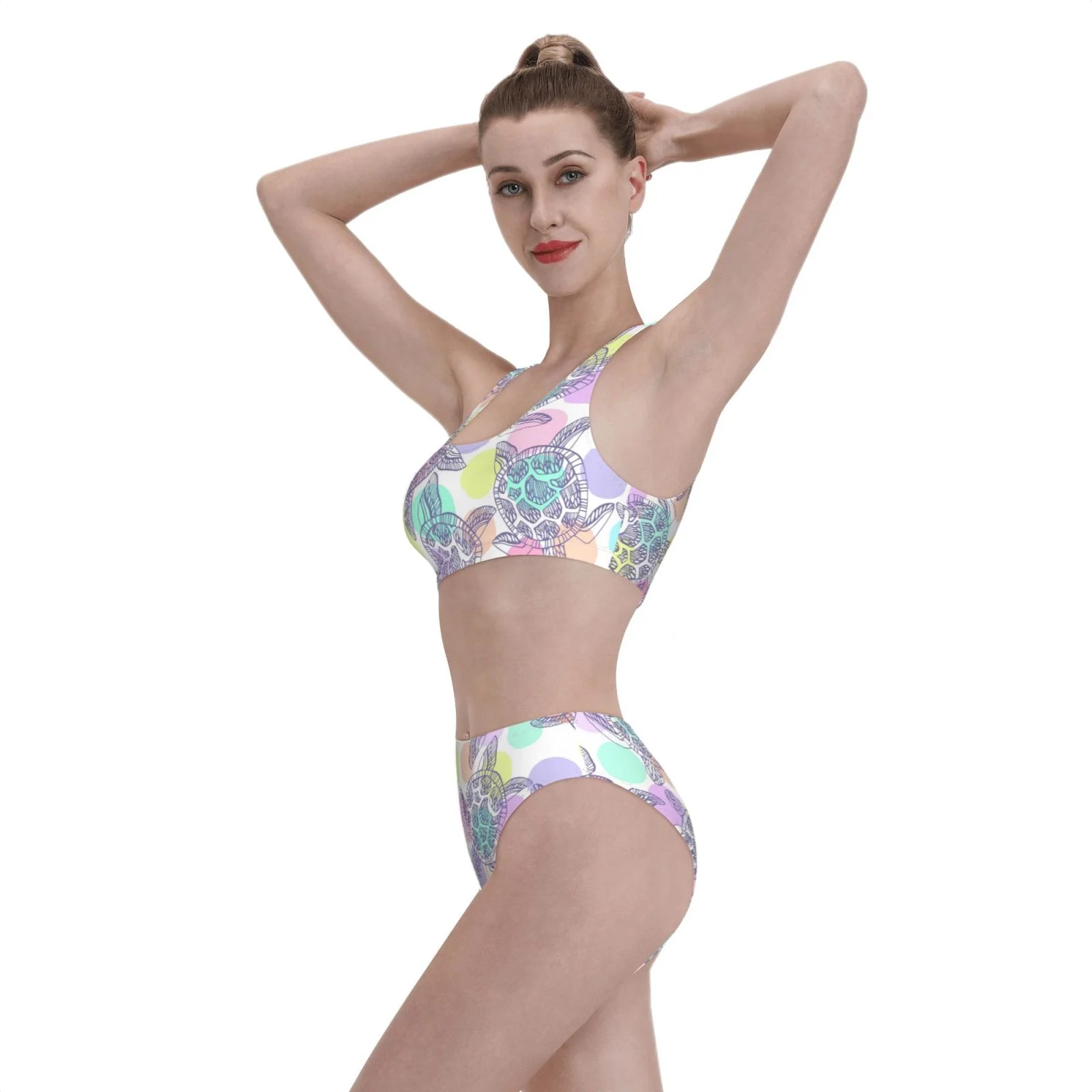 Coaee Sea Turtles Women'S High Waisted Bikini Sets,Two Pieces Swimsuits&Bikini With Separates,With Removable Soft Chest Pad- Small