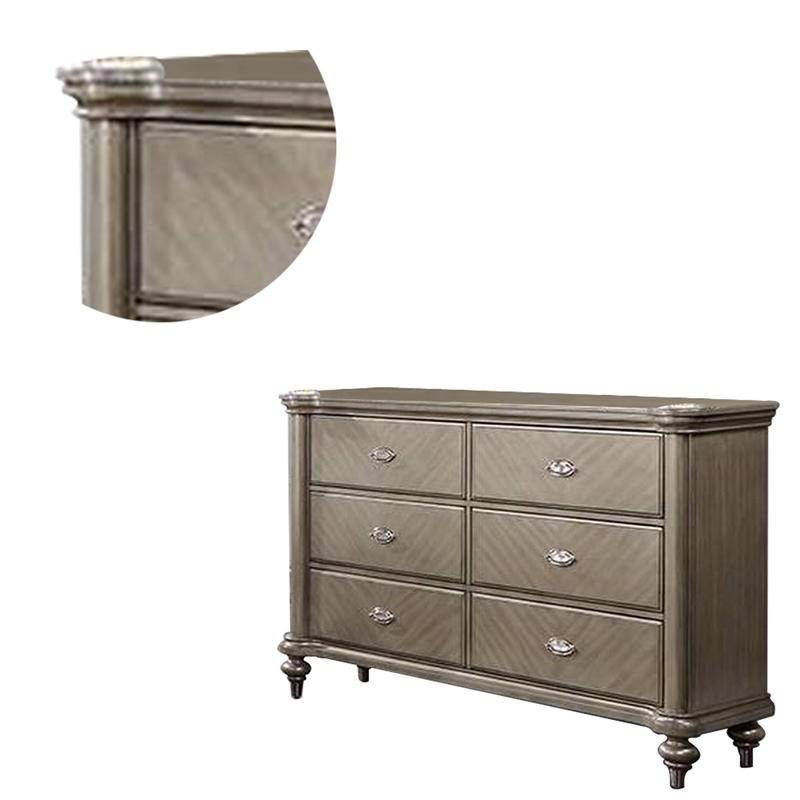 BenJara BM284355 64 in. Ada Pine Wood Chevron Pattern Classic 6 Drawer Dresser, Brown