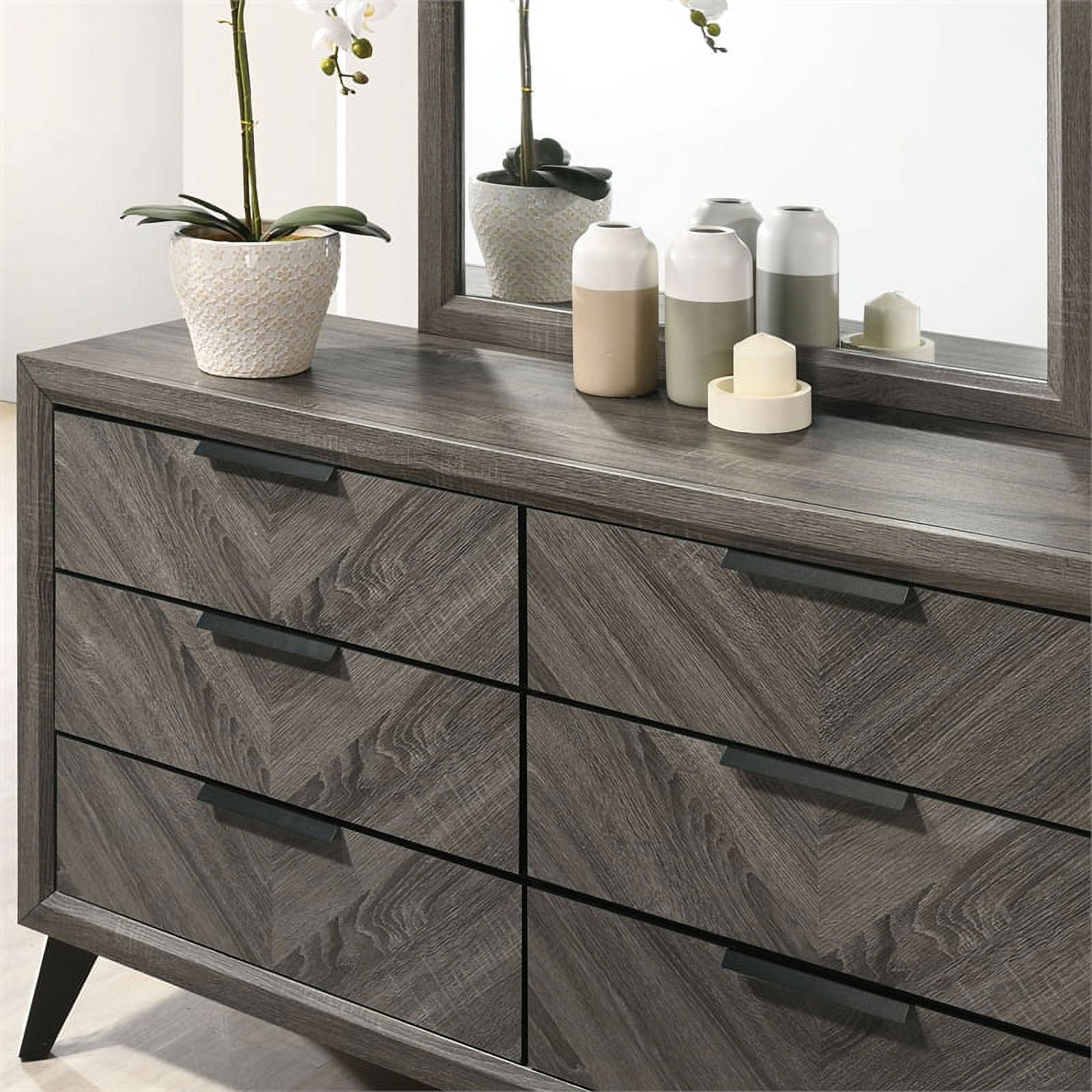 Furniture of America Hean Wood 6-Drawer Dresser with Mirror in Gray