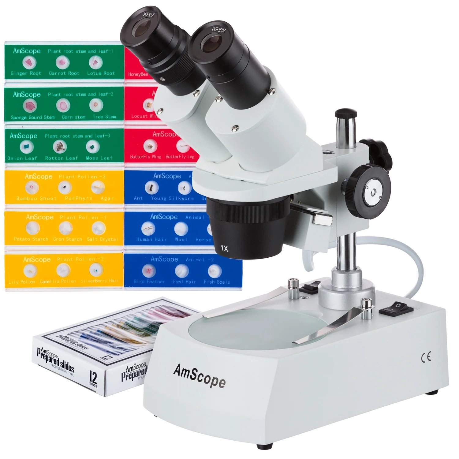 AmScope Forward 10X-30X LED Cordless Stereo Microscope w/ Dual Illumination + 36 specimens New